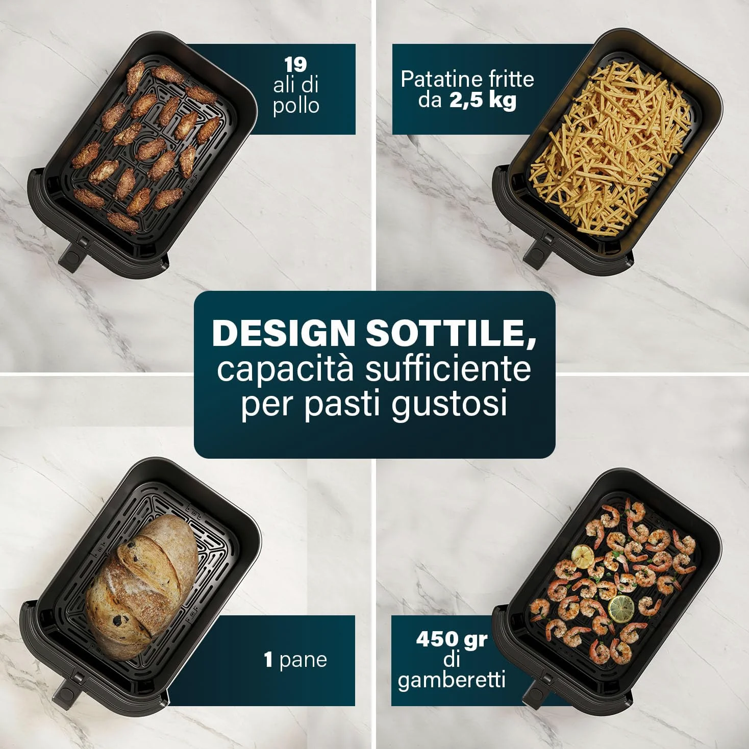 Princess Friggitrice senza olio SlimFry - Design salvaspazio - Senza BPA - 8 L - 8 programmi - Temperatura e timer regolabili - 2 000 W - 182256