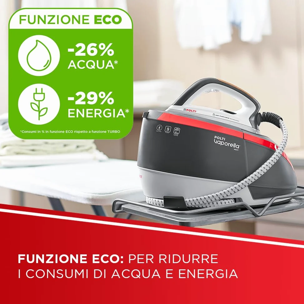 Polti Vaporella Next VN18.30, Ferro da Stiro a Vapore con Caldaia, Pressione fino a 6 Bar, Potenza 2200 W, Funzione Eco e Turbo, Autonomia Illimitata, Steam Pulse 350 g, Grigio e Rosso