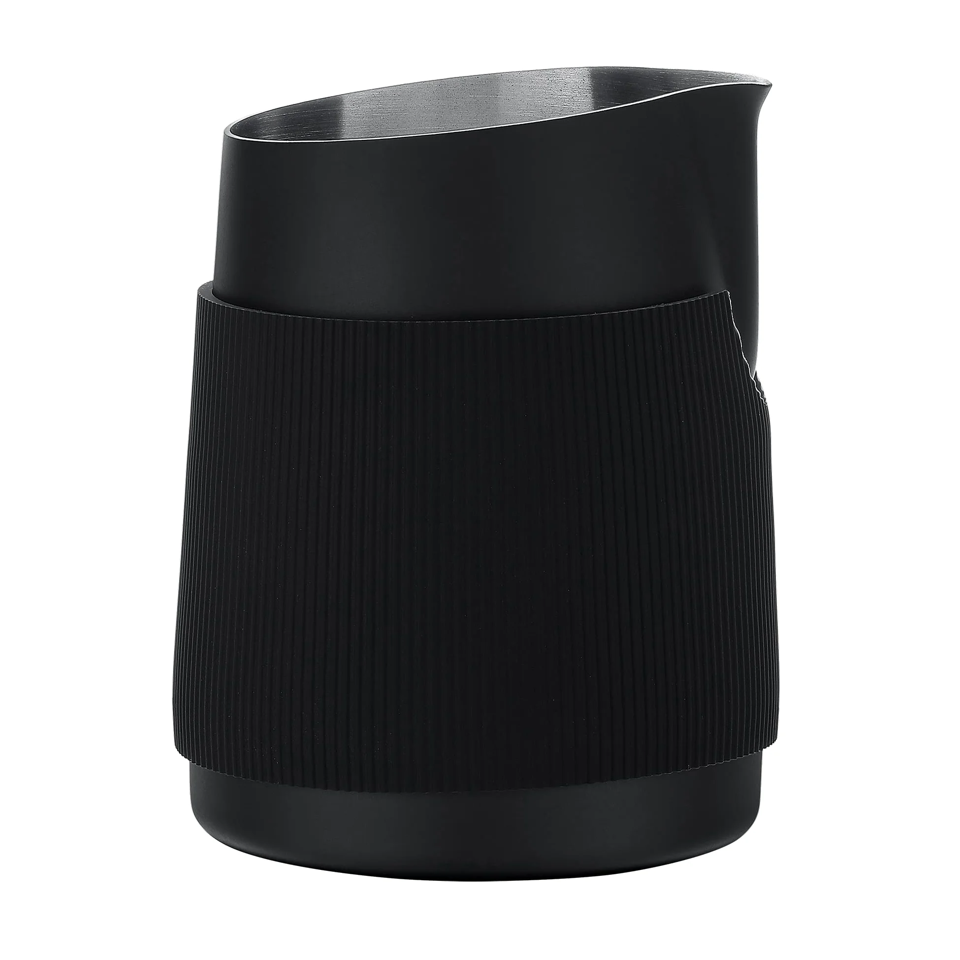 Normcore Brocca per latte senza manici, brocca per caffè espresso a vapore con beccuccio rotondo, brocca schiumalatte in acciaio inox 18/8, nero antiaderente, strumenti da barista premium, nero, 450