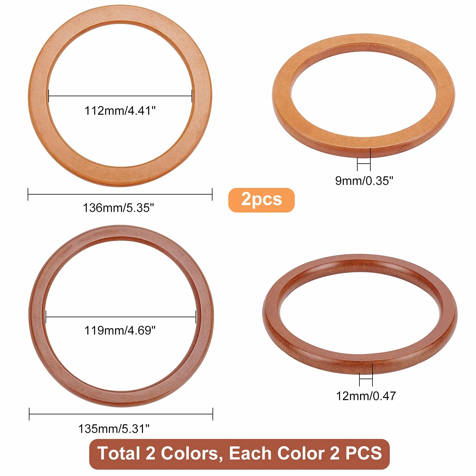 PH PandaHall Manici in Legno per Borsa 3 Colori 13.5cm Uncinetto Accessori Fai Da Te