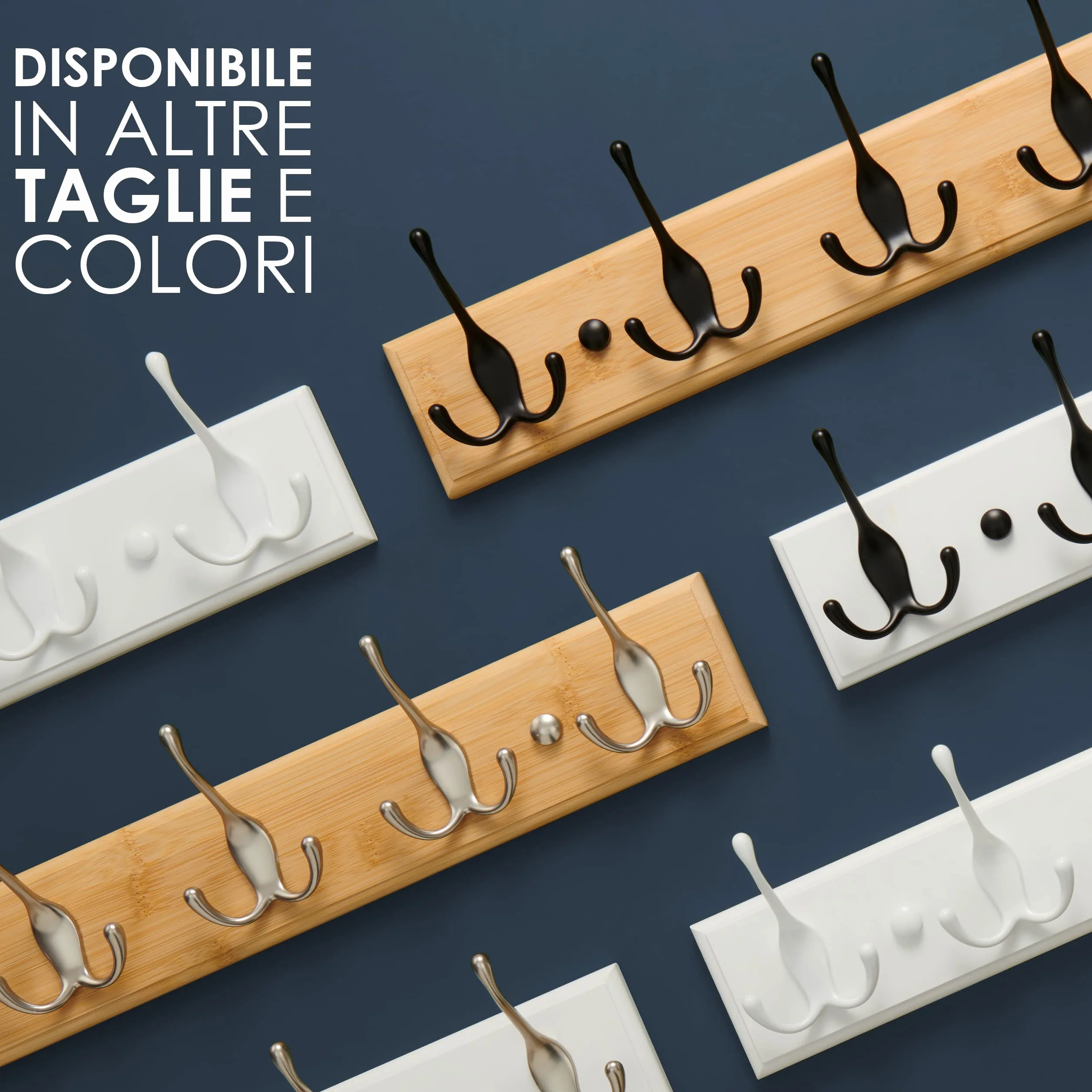 LARHN Appendiabiti da Parete Bianco 42 cm 4 Ganci Tripli Legno Moderno