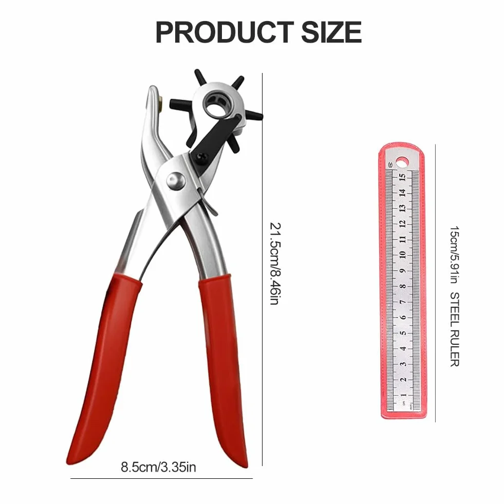 Pinza Fustellatrice per Cinture, Pinza Buca Cinture, Pinzas Buchi Cintur, Foratrice per Cintur, Testa Girevole con 6 Fori Intercambiabili Foratrice di Pelle Cuoio, Carte, Cinturini Orologi, Cartone