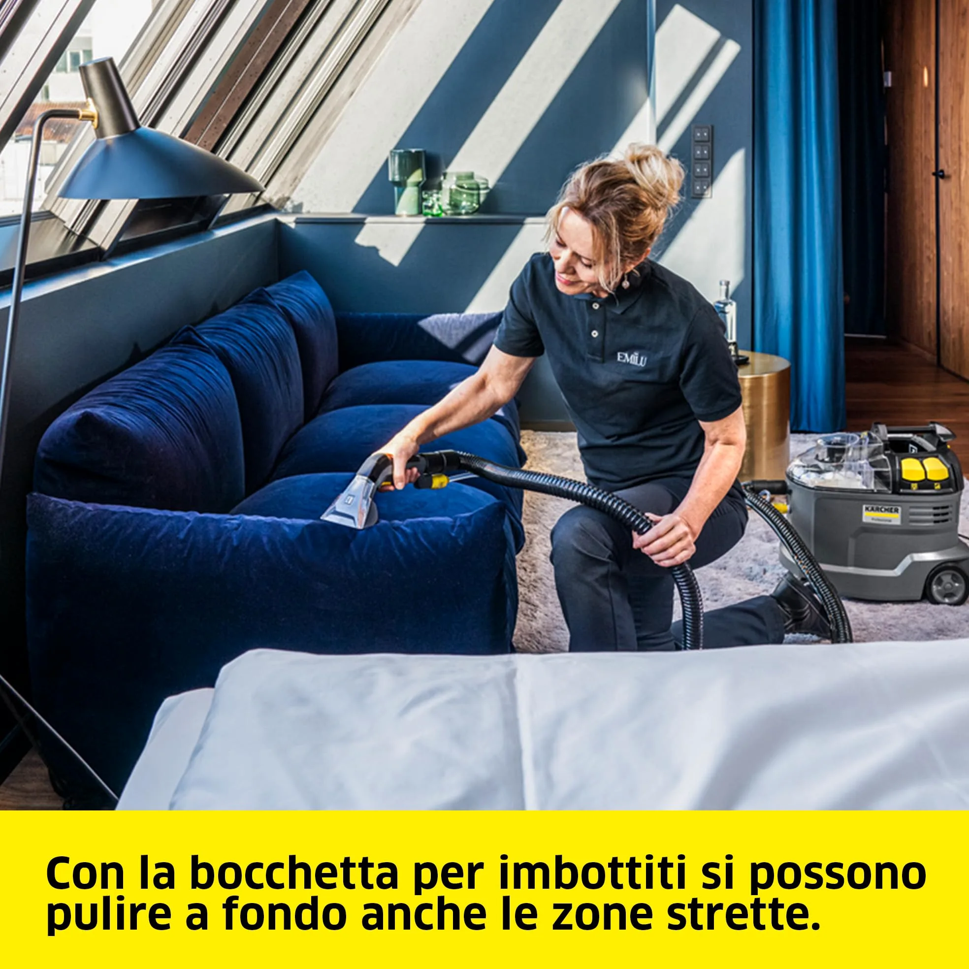 KÄRCHER lavatappeti e lavamoquette Puzzi 8/1, per tappezzeria e superfici tessili, serbatoio: 8 l, pressione spruzzo: 1 bar, resa superficie: 12-18 m²/h, peso: 8,6 kg, bocchetta per tappezzeria