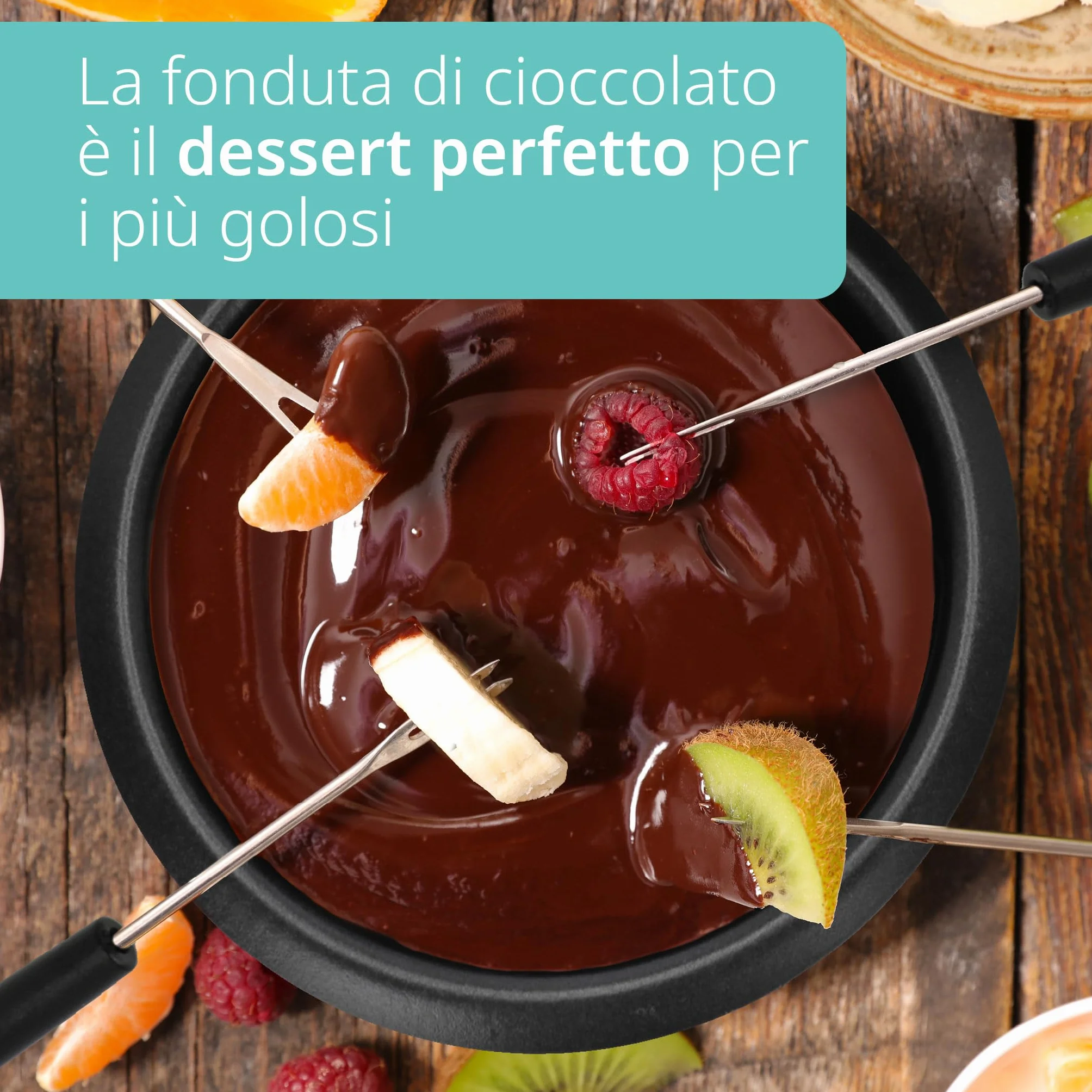 ADE Set per fonduta di cioccolato elettrico 500ml con 8 forchette 2 temperature ciotola rimovibile rivestita in teflon