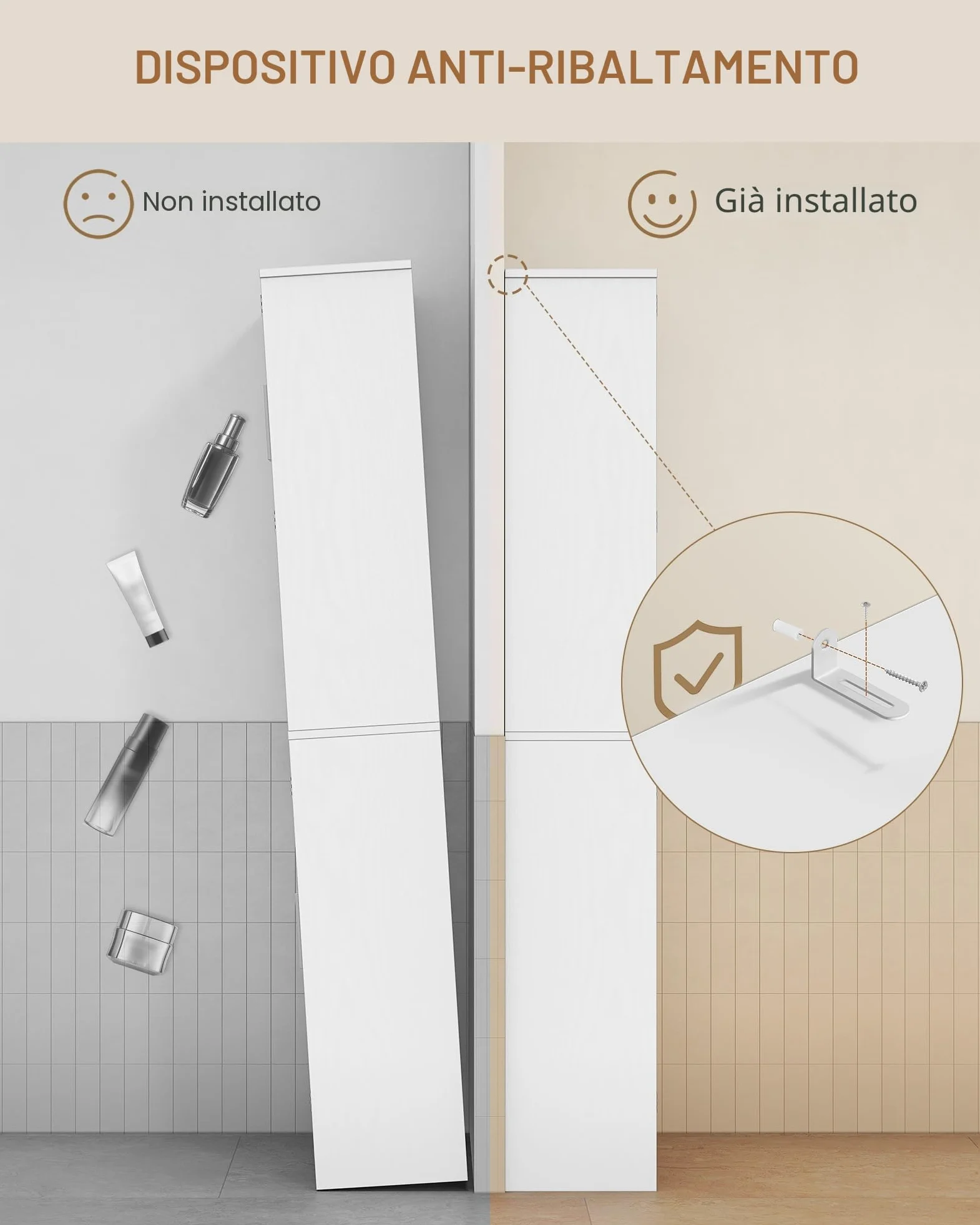 Hzuaneri Mobile Bagno con Luci LED, 4 Ante, mobiletto bagno salvaspazio, mobile alto con spazio aperto, ripiani regolabili, soggiorno, bagno, 30 x 60 x 170 cm, Bianco SC68213X