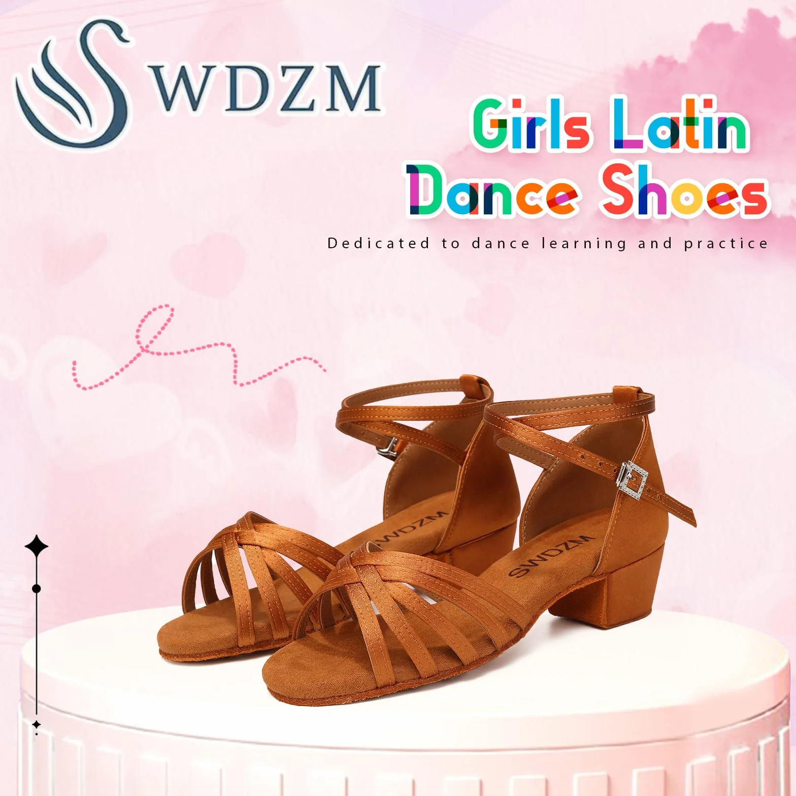 SWDZM Scarpe da Ballo Latino Americano Bambina Standard Salsa Tacco 3 cm