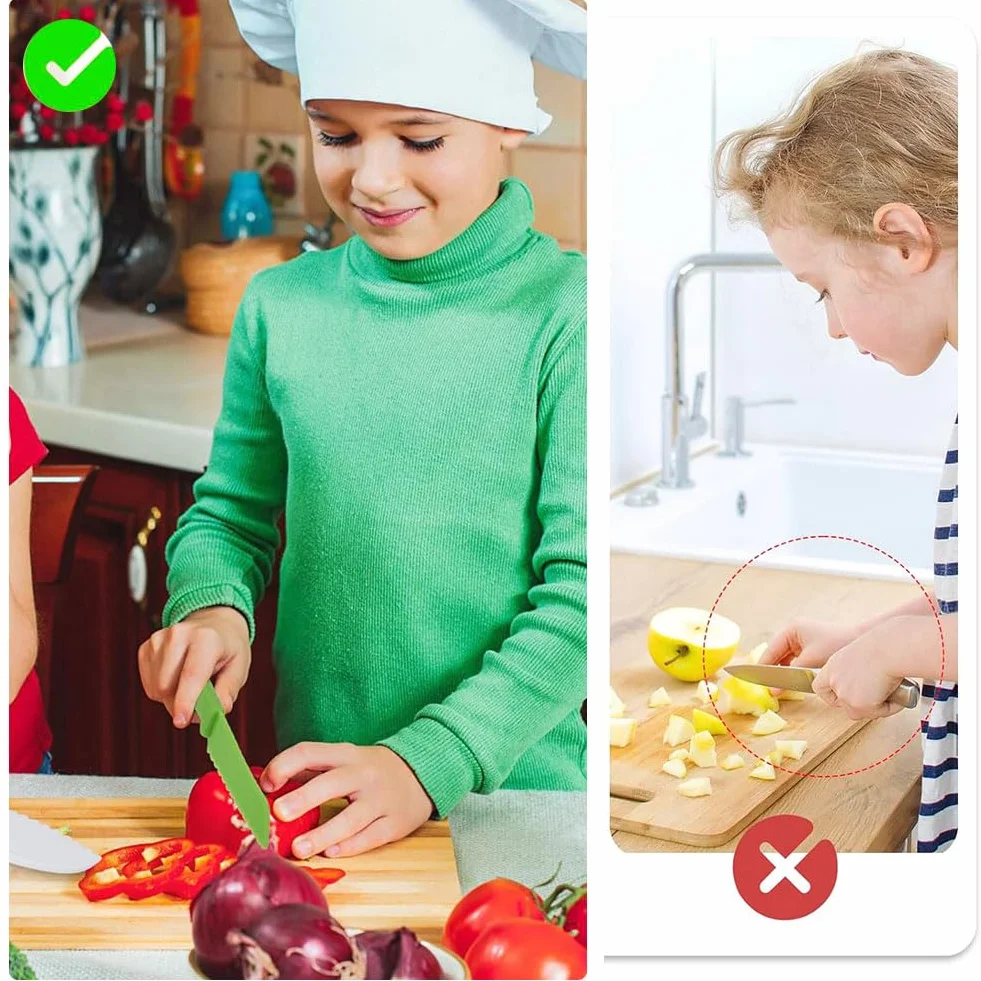 Coltelli Da Cucina per Bambini,Coltelli Di Sicurezza per Bambini,4 Pezzi Coltelli per Bambini,Coltelli Da Cucina per Bambini Set,Coltello Da Frutta per Bambini,Set Di Coltelli Da Cucina per Bambini