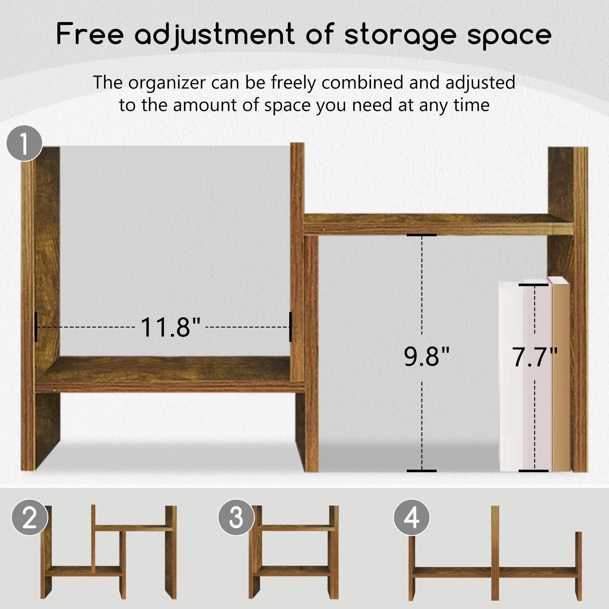 Jerry & Maggie Organizer da scrivania per ufficio, scaffale regolabile in legno, stile libero, doppia H, vero supporto naturale, tono legno naturale