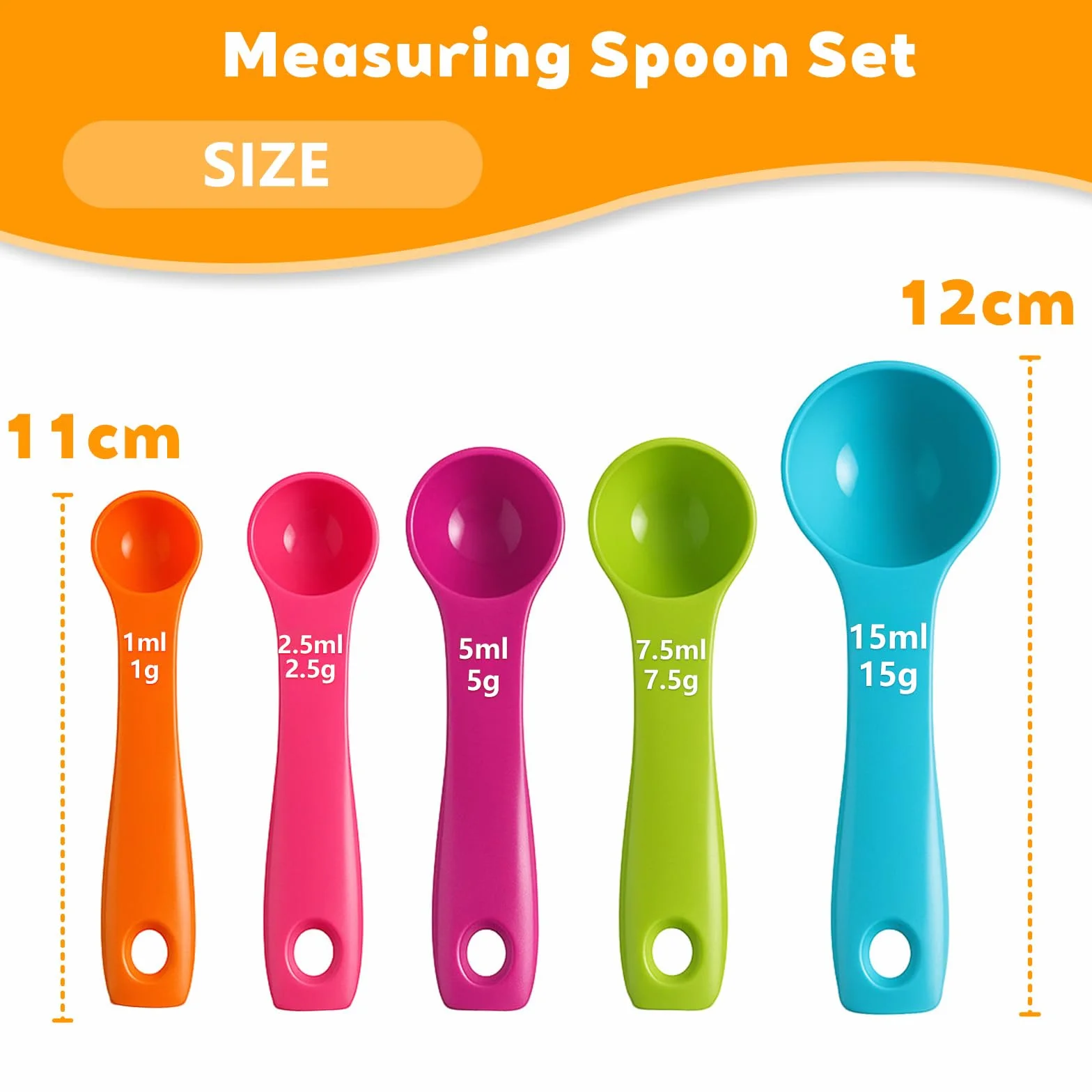 5 Pezzi Cucchiaio Dosatore, colori misti, cucchiai da cucina Set da 5 per misurare ingredienti secchi e liquidi,Misurino Grammi