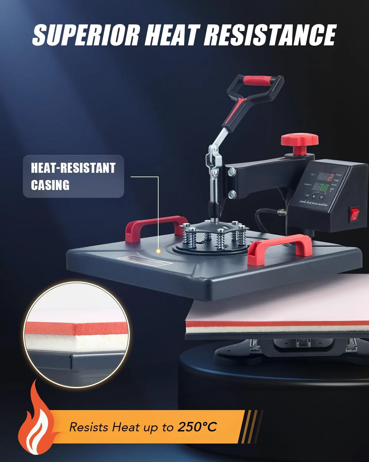CREWORKS 8 IN1 Pressa a Caldo 38 X 38CM Pressa di Calore 1400W Macchina Sublimazione Digitale Girevole a 360 Gradi con Controllo Digitale Termopressa per Magliette, Cappelli, Borse, Piatto, Tazza