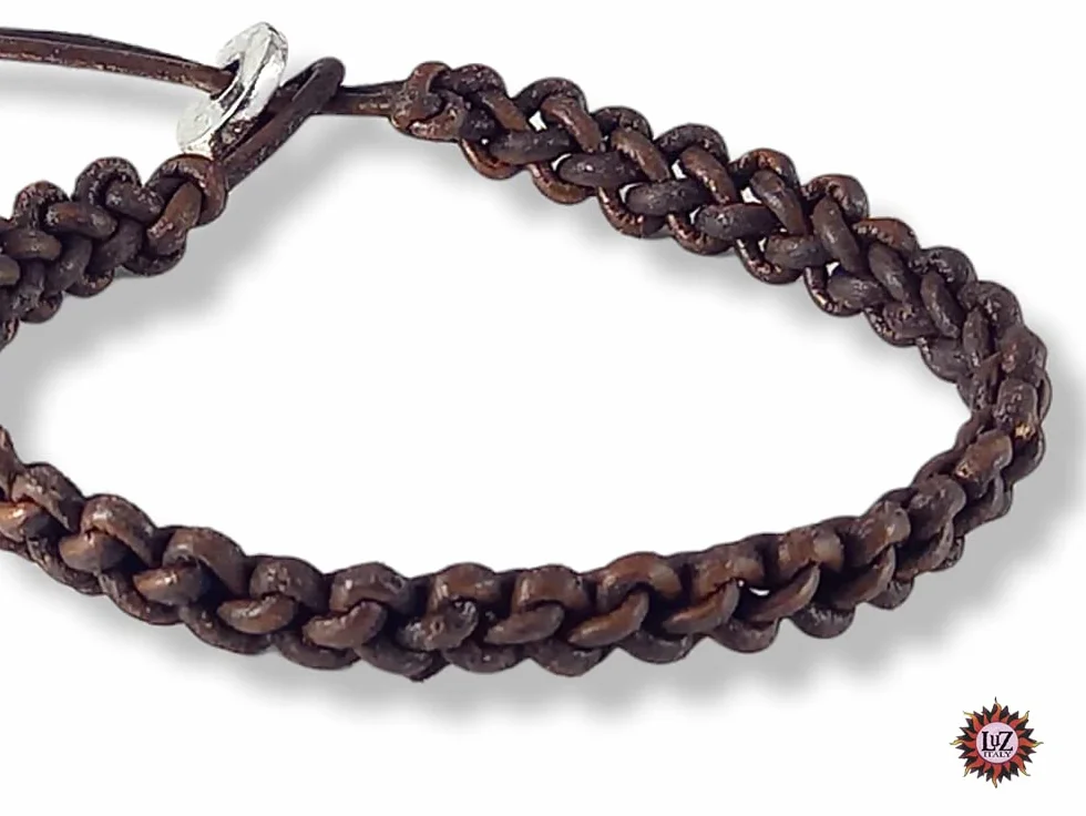 Bracciale uomo in cuoio grezzo intrecciato a mano - Testa di Moro