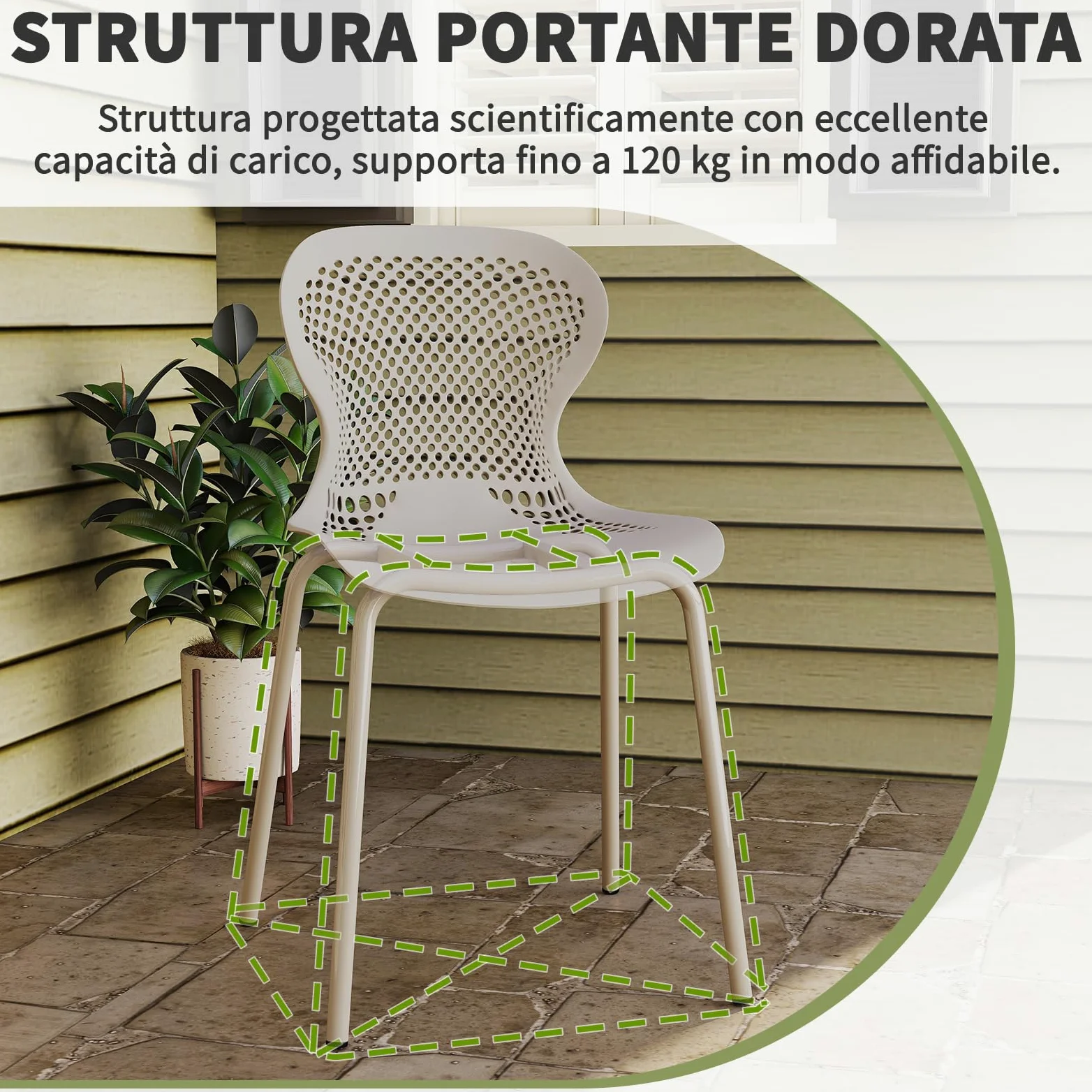JIJIAN Set di 6 Sedie Sala da Pranzo Impilabili, Sedia da Cucina con Gambe in Metallo, Sedie da Giardino in Plastica, per Sala da Pranzo, Soggiorno, Giardino, Balcone e Terrazza, Cachi
