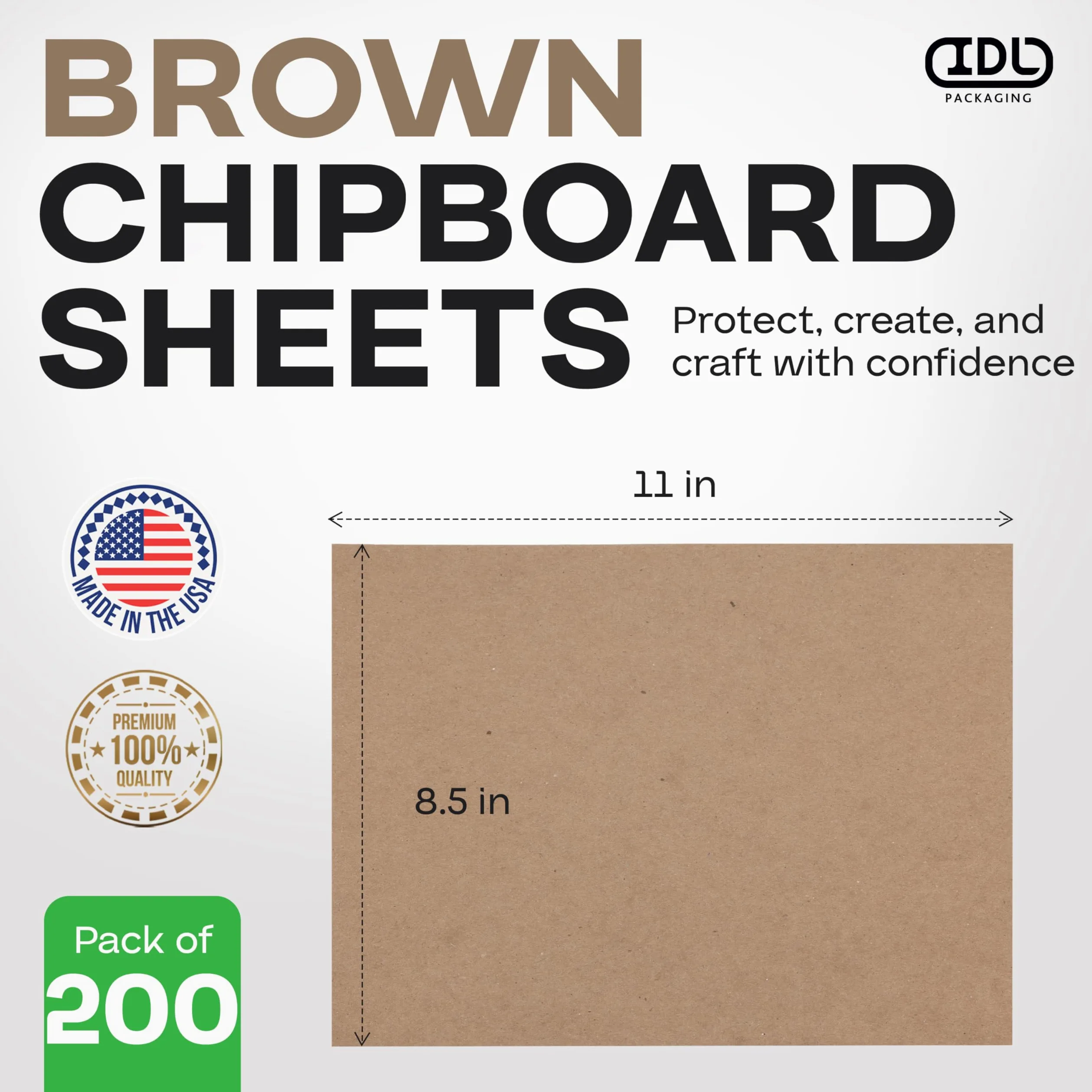 IDL Packaging - 200 fogli di carta kraft, 200 x 200 fogli, realizzati negli Stati Uniti, per scrapbooking, incorniciatura, cartone da 0,1 cm di spessore, timbri