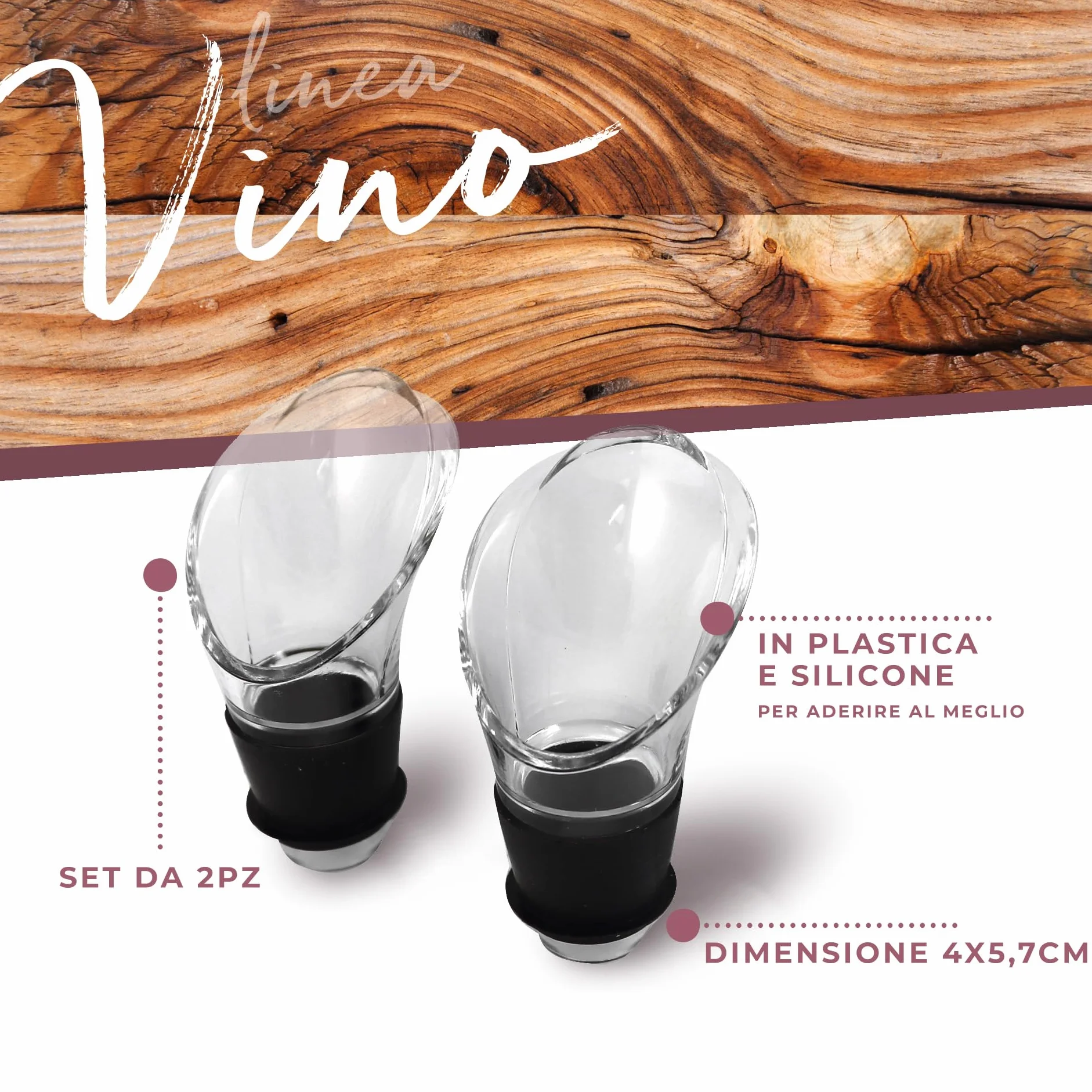 Fackelmann Beccucci Decanter 2 pz antigoccia lavastoviglie plastica silicone 4 x 5,7 cm