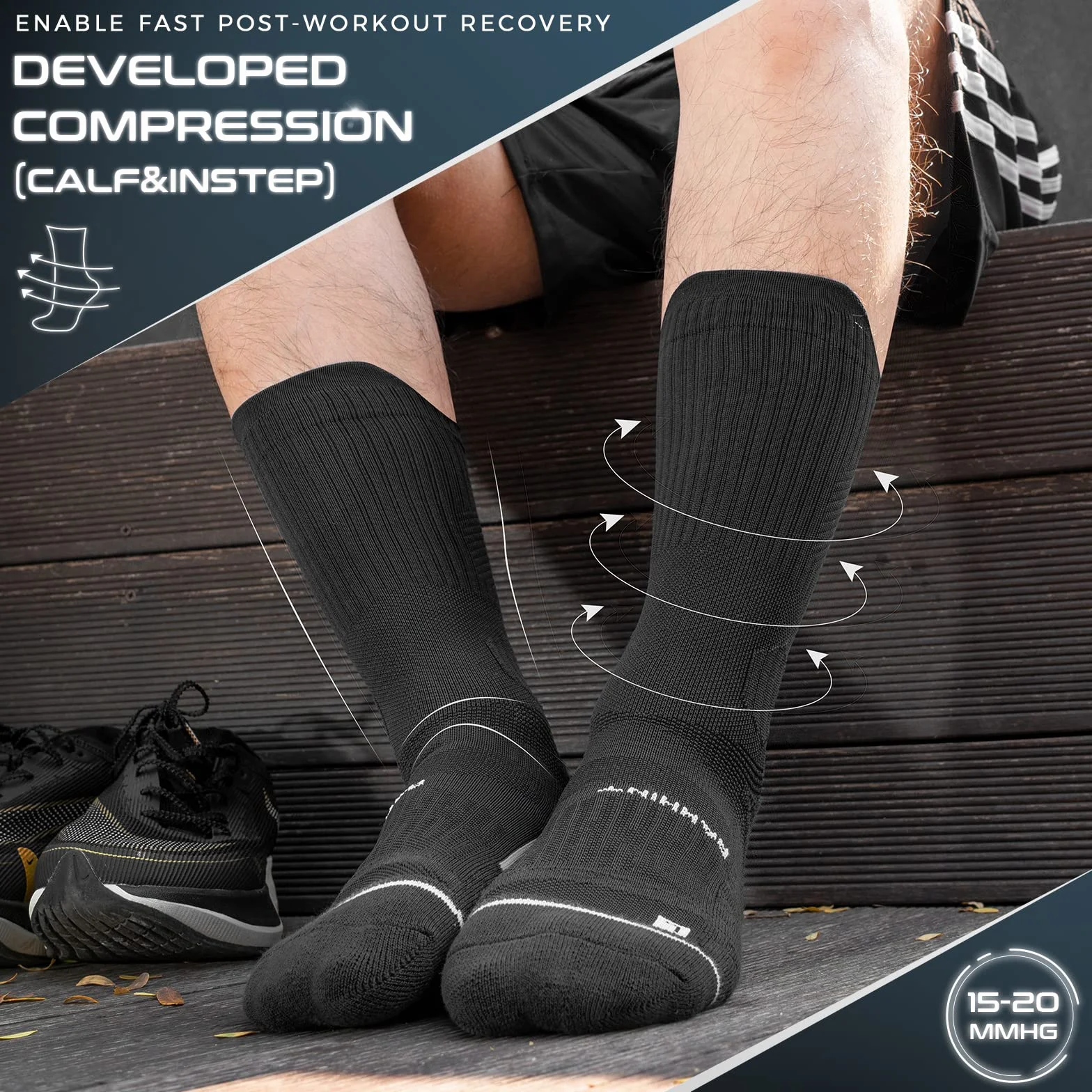 Rahhint Pro Coolmax Compressione 3 Paia Calzini Running Uomo Antivesciche Supporto Arco Plantare 35-51