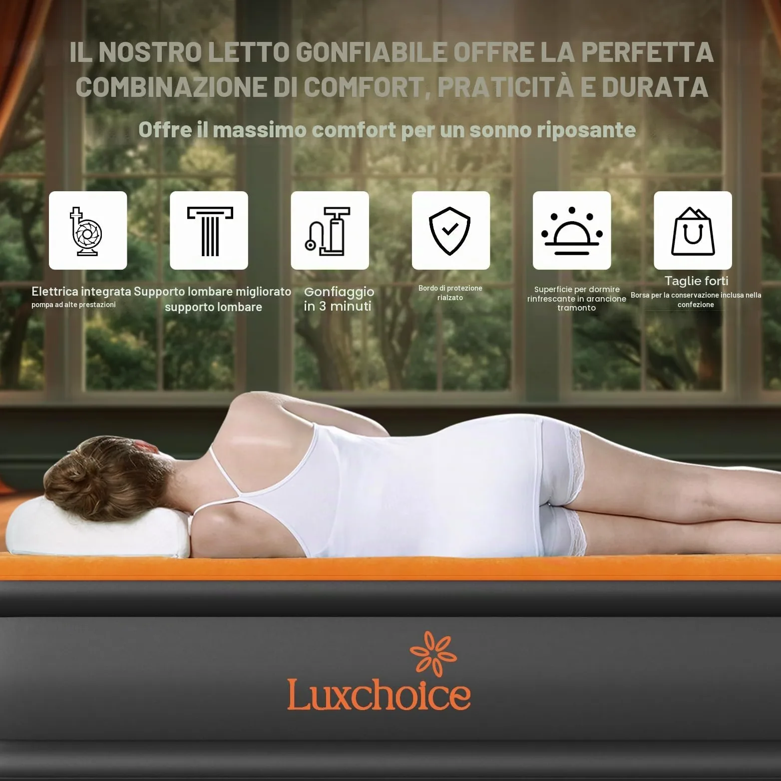 Luxchoice Materasso Gonfiabile Matrimoniale Autogonfiabile con Pompa Elettrica Integrata di alta Qualità Letto Materasso Gonfiabile per Campeggio o uso Domestico