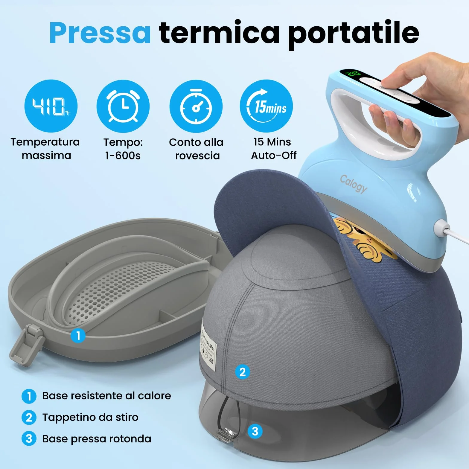 Calogy Mini Pressa a Caldo per Cappelli 210℃ Base Rotonda