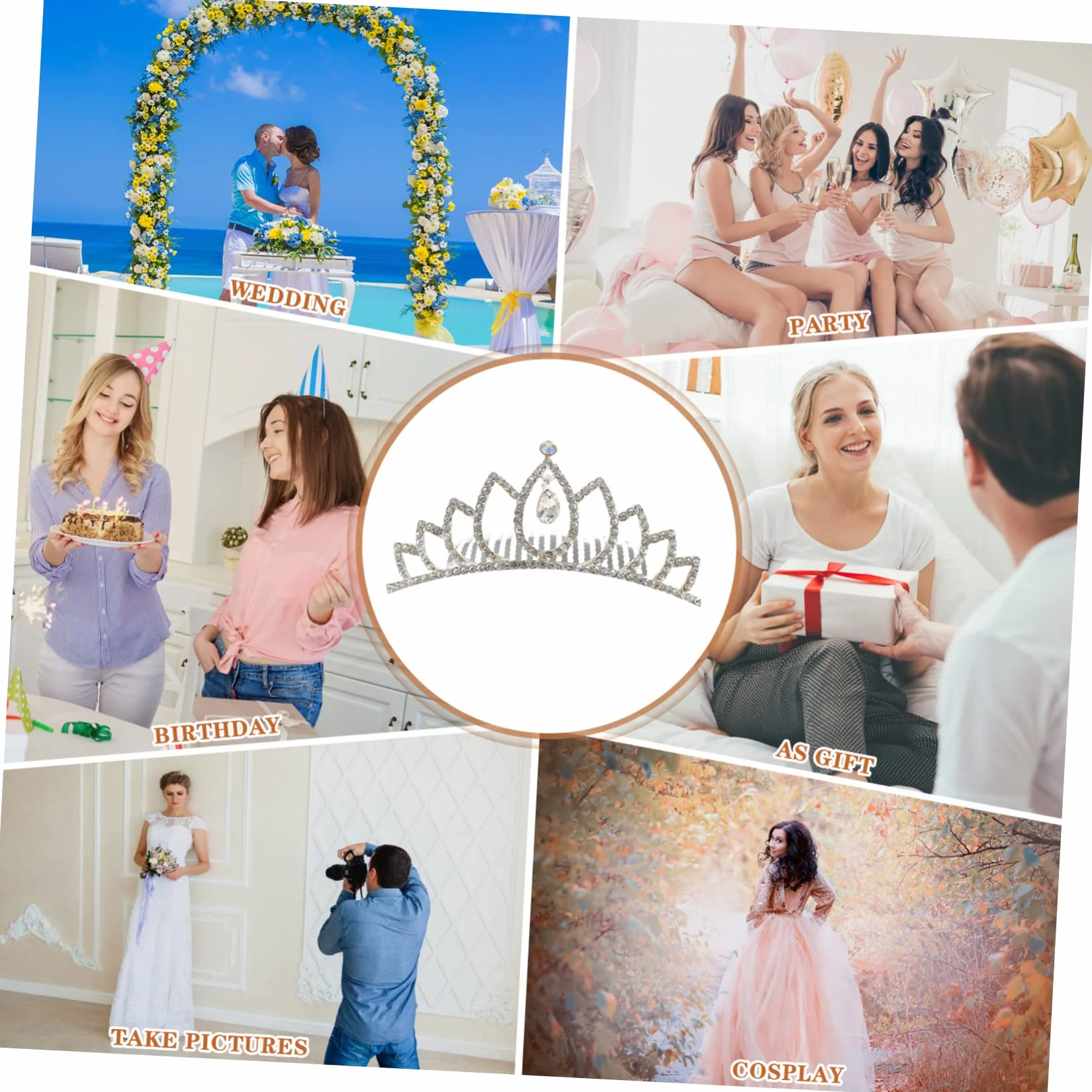 Coroncina da Sposa Bianca in Lega con Strass Colorati, Pettine Resistente per Matrimonio