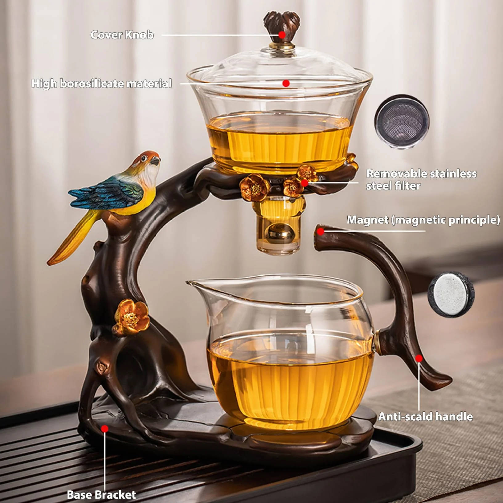 Teiera magnetica in vetro borosilicato alto con infuser 300 ml 460 ml set da tè semi-automatico