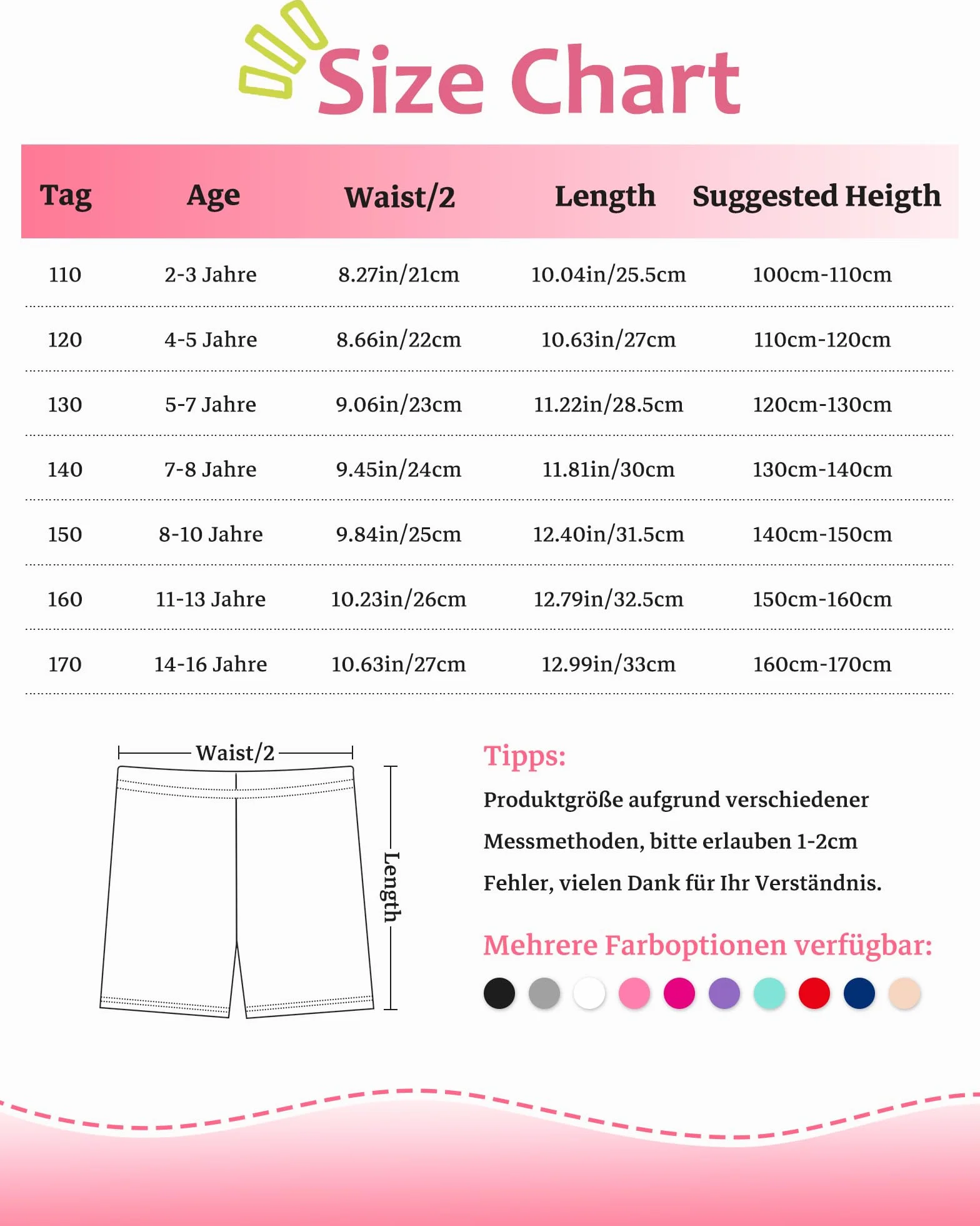 Pantaloni corti da ciclismo bambina cotone 2-12 anni 6 paia leggings sportivi