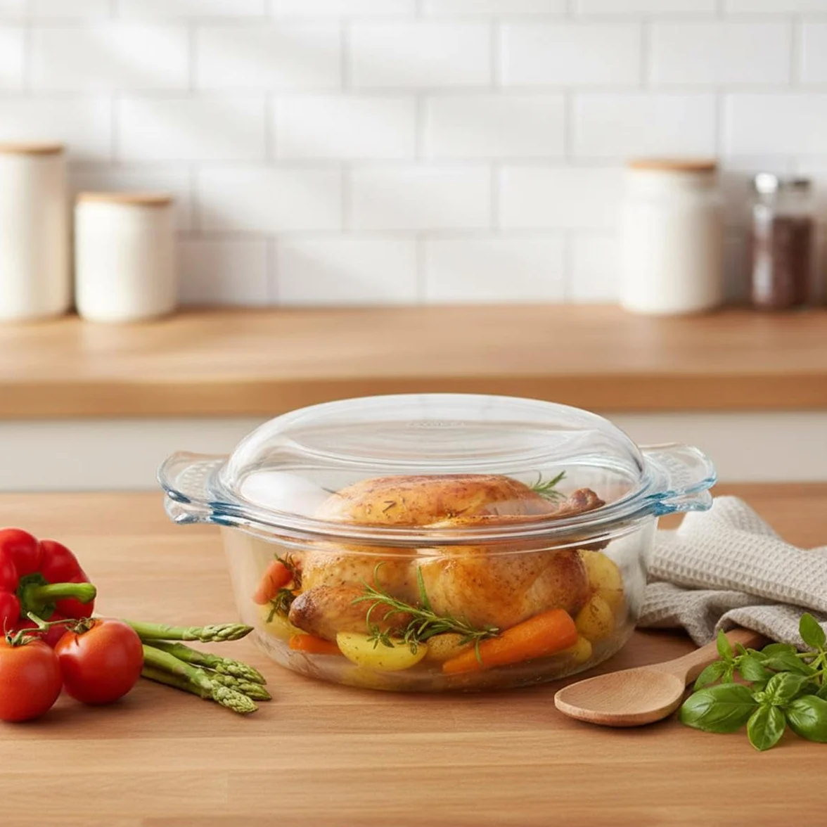 Pyrex Classic Casseruola tonda con coperchio a tegame in vetro borosilicato, 4.9 L