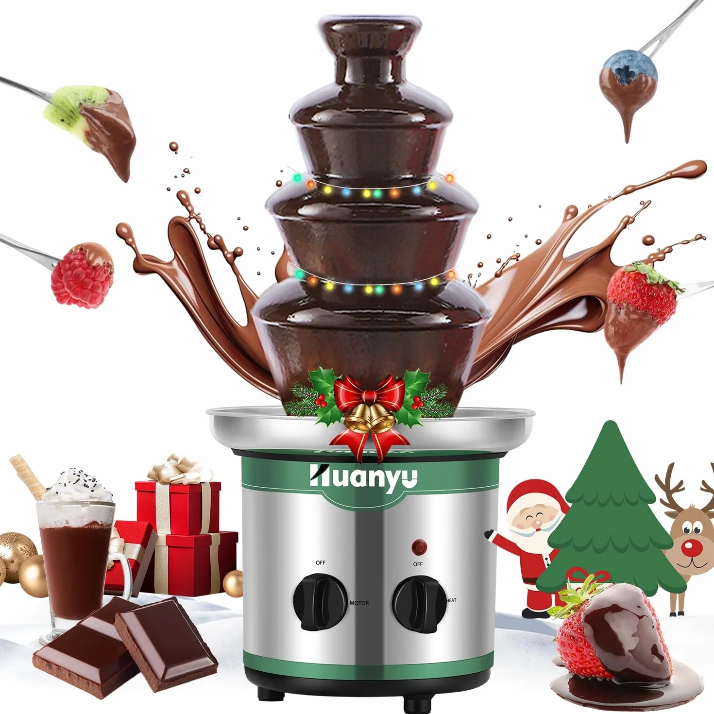 Huanyu 4-tier fontana di cioccolato grandi set di fonduta per il cioccolato Fontana elettrica di cioccolato macchina di fonduta di cioccolato set per nozze di partito e compleanno