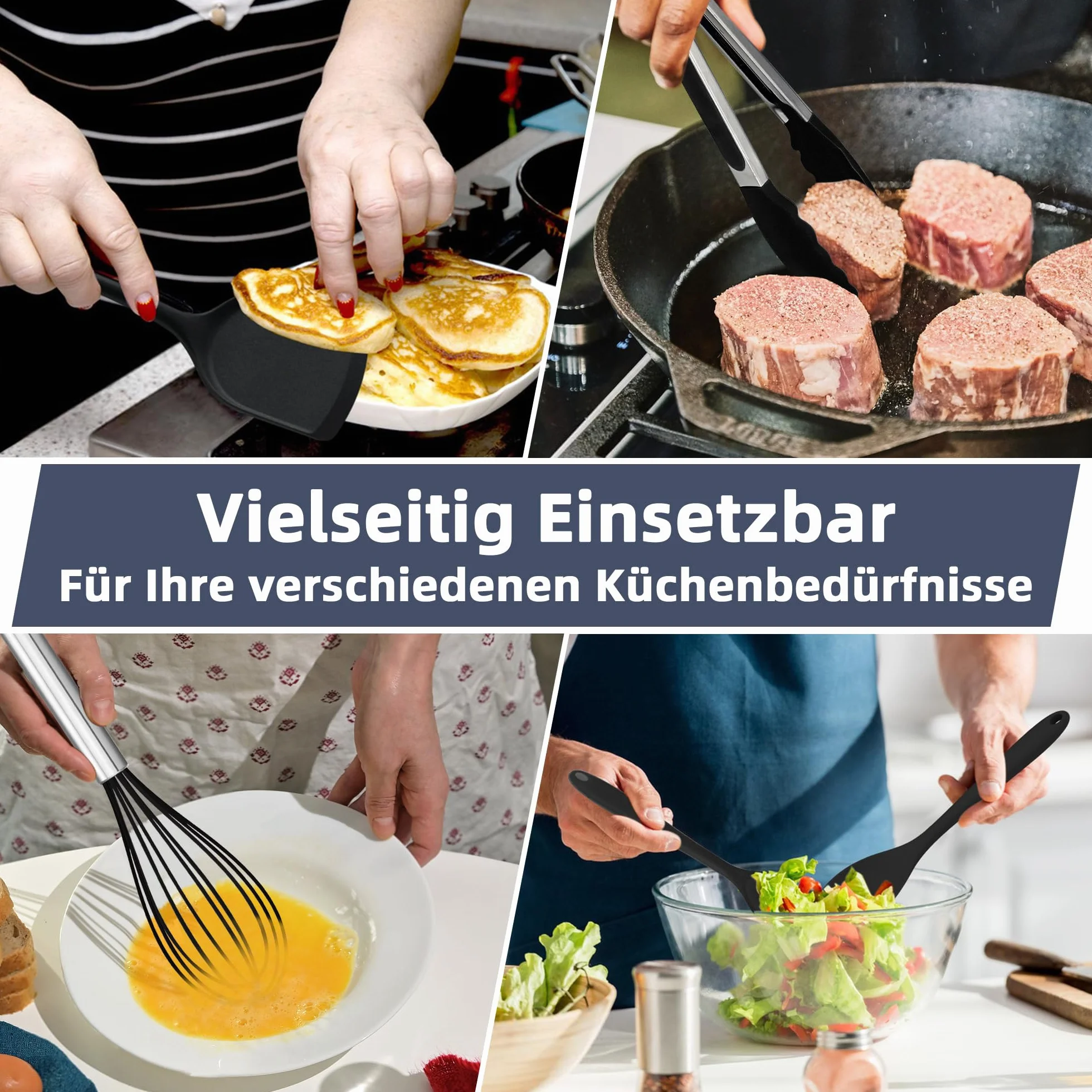 HaWare Set di 8 utensili da cucina (8, nero)