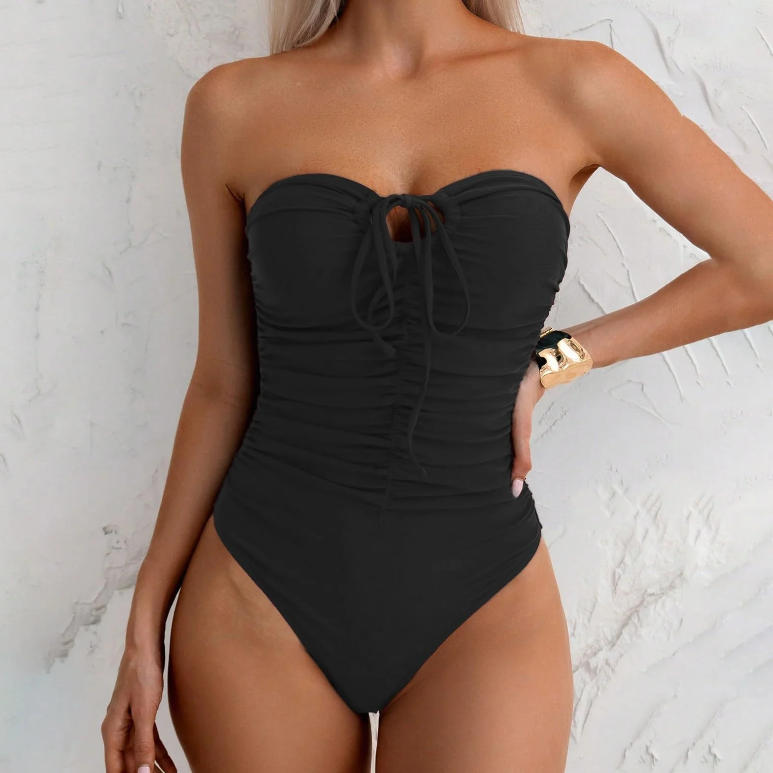 Costumi da Bagno Donna Interi Senza Spalline con Controllo della Pancia Push Up Imbottito Costume Intero Contenitivo Piscina Elegante Curvy Brasiliana Costume Mare Un Pezzo Spiaggia Estate Beachwear
