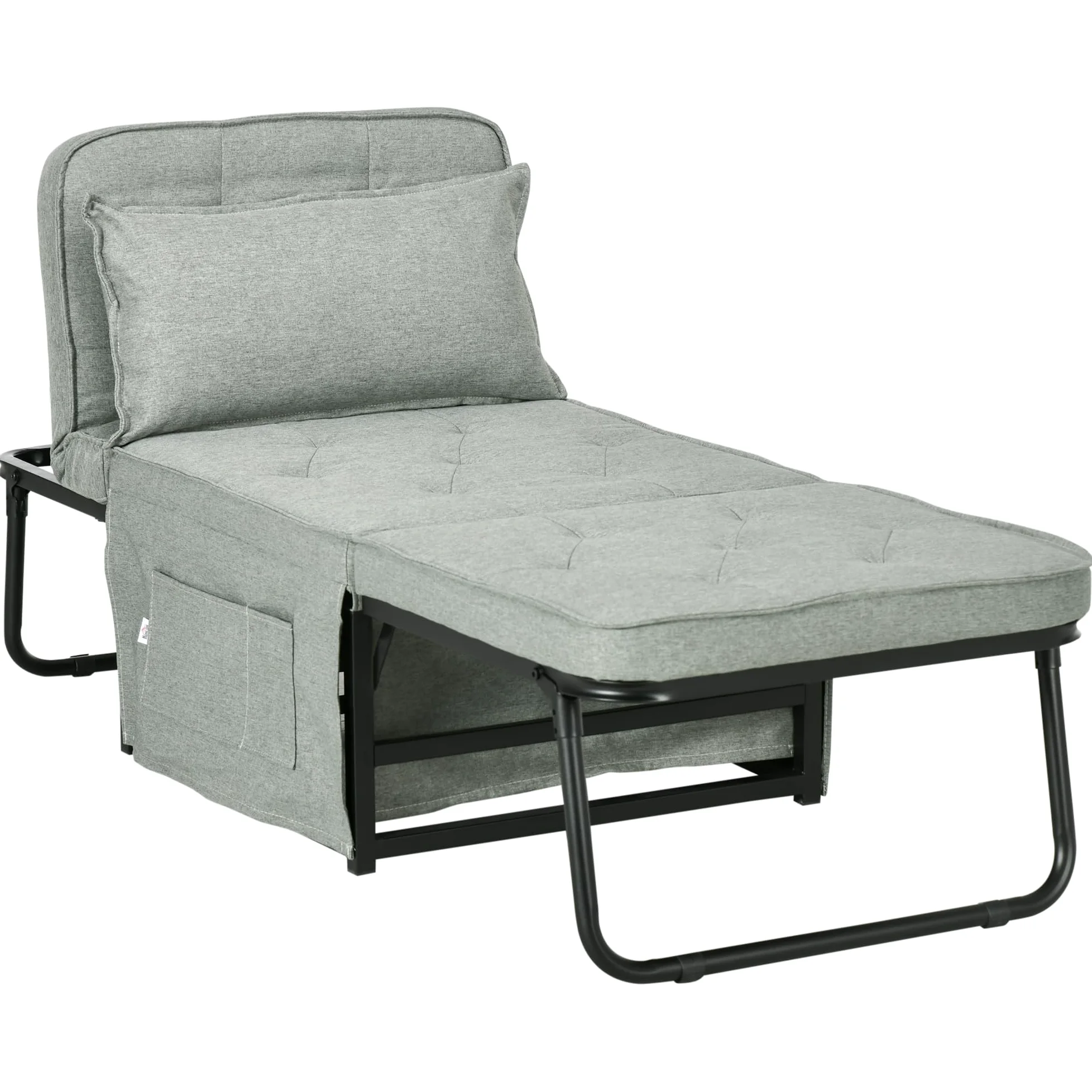 HOMCOM Poltrona trasformabile 4 in 1 con schienale reclinabile in 5 posizioni, cuscino e tasca portaoggetti - 180 x 64 x 40 cm - grigio chiaro