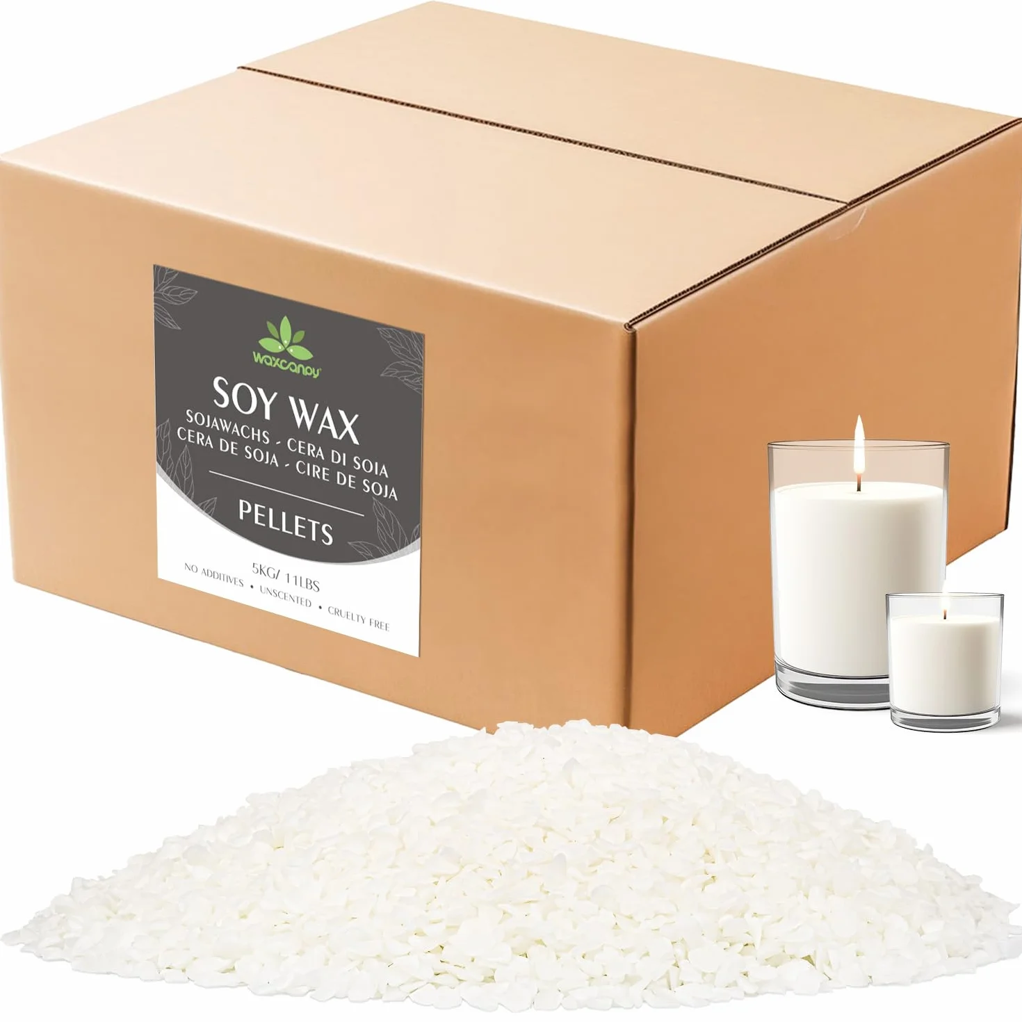 Waxcanpy Cera di soia per candele 5KG, 100% naturale organica