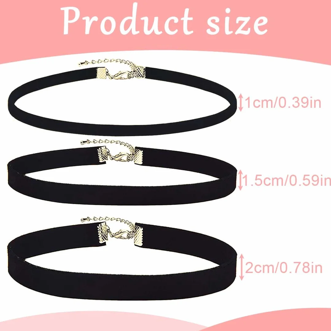 Collane Choker in Velluto Nero per Donne 3 Pezzi