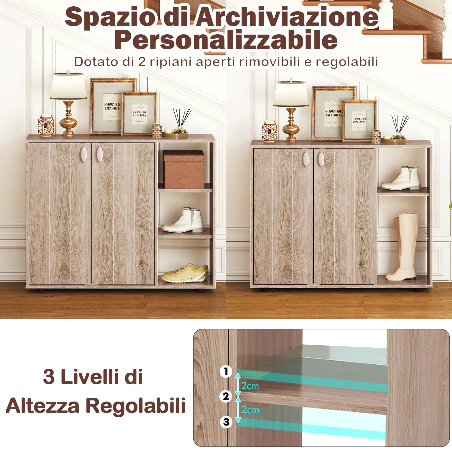 RELAX4LIFE Mobile Porta Scarpe, Organizer per Scarpe in Legno a 3 Ripiani con Ante e 3 Ripiani Regolabili, Moderno Mobile Scarpiera Autoportante per Ingresso, Corridoio, Soggiorno, Armadio (Naturale)