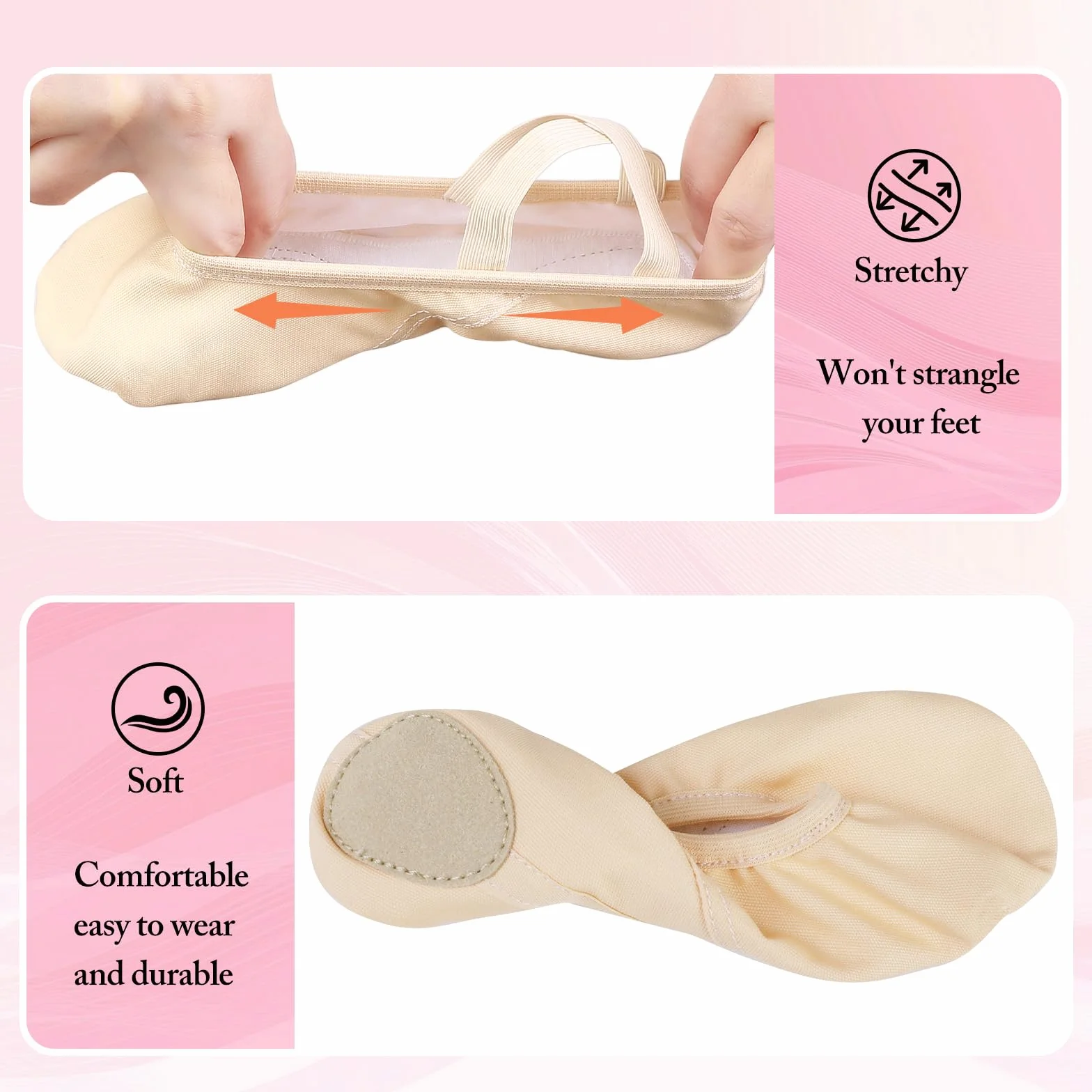 Scarpette Danza Classica Mezze Punte Tela Donna Ragazze Nere Rosa Beige EU21-44
