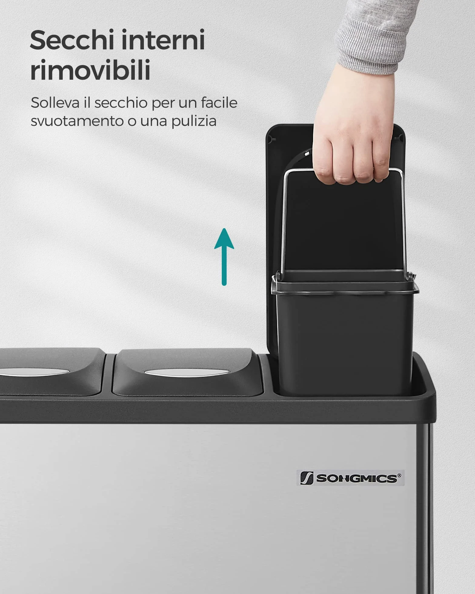 SONGMICS Cestino per Rifiuti da Cucina, 3 x 8 L Pattumiera Differenziata Piccolo Volume, Cestino Triplo in Acciaio, Pedali e Secchi Interni, Facile da Pulire, Argento e Nero LTB24L