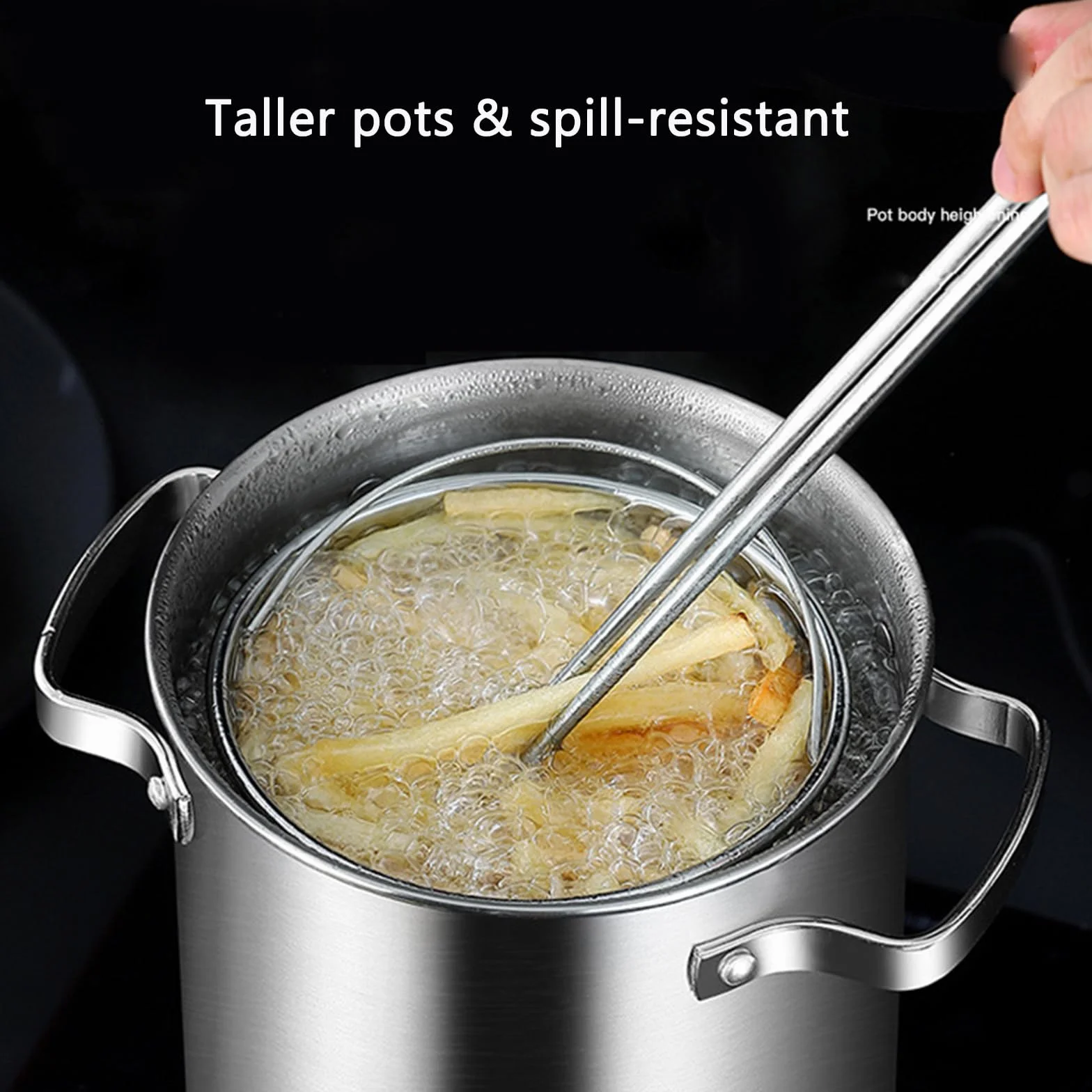 Pentola per pasta di verdure con cestello interno e coperchio, in acciaio inox, spaghetti, pasta, fornello, corpo alto, casseruola per cucina, patatine fritte, pollo