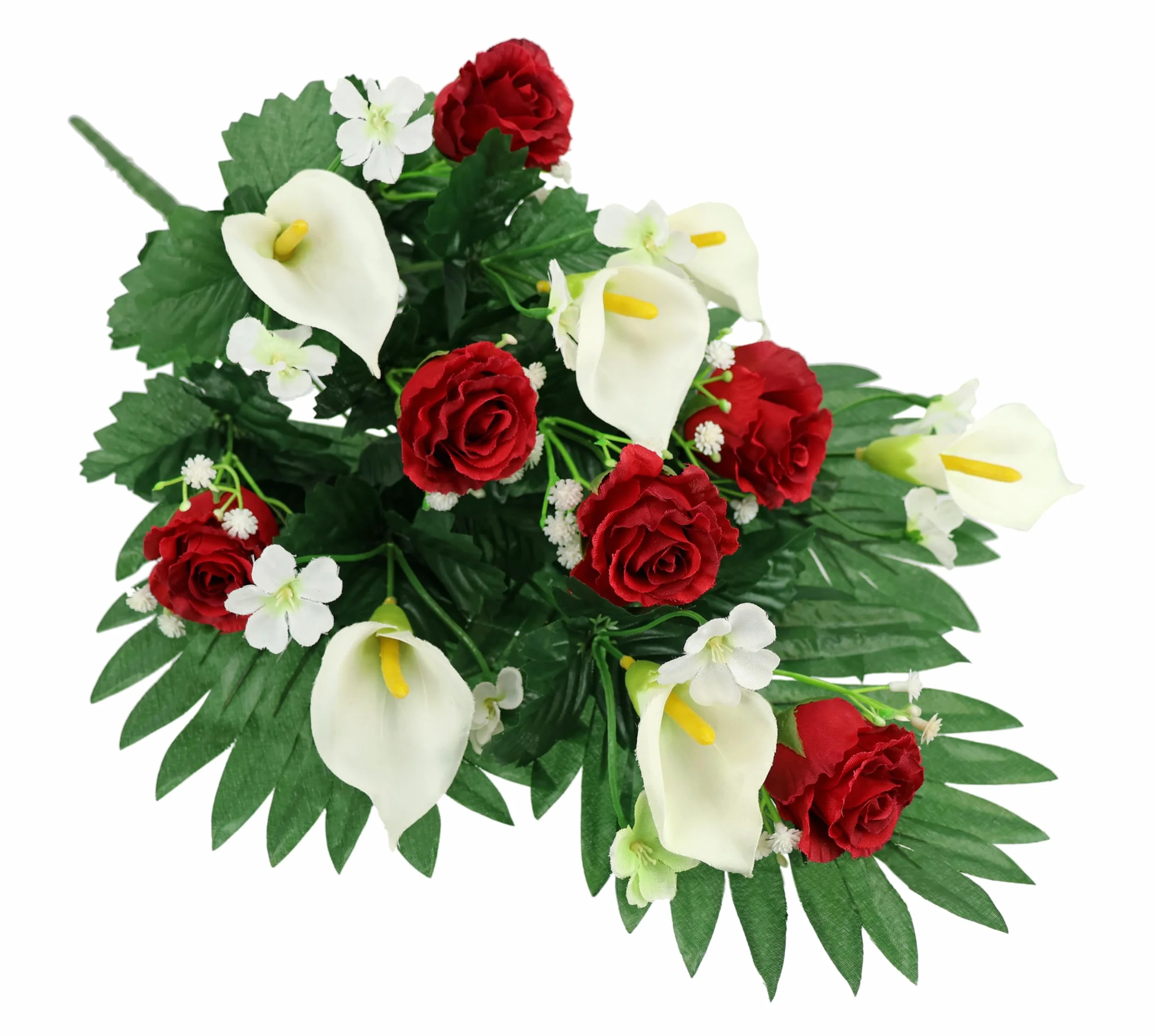Decorazione per sepoltura con rose artificiali e calla, 48 cm, decorazione per sepoltura di cimitero, decorazione per il cimitero, decorazione per la tavola, fiori di seta