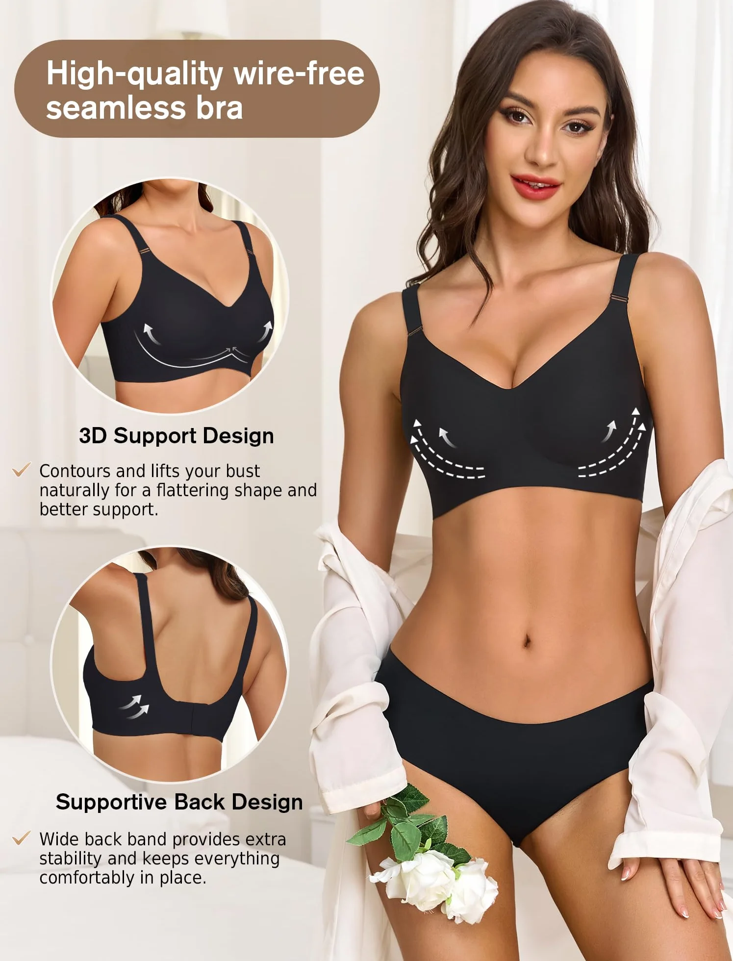 Reggiseno Donna Push Up Senza Ferretto Imbottito Seamless Comodo T-Shirt Invisibile Coppa Intera Comfort Classico Bralette per Seni Normali e Grandi