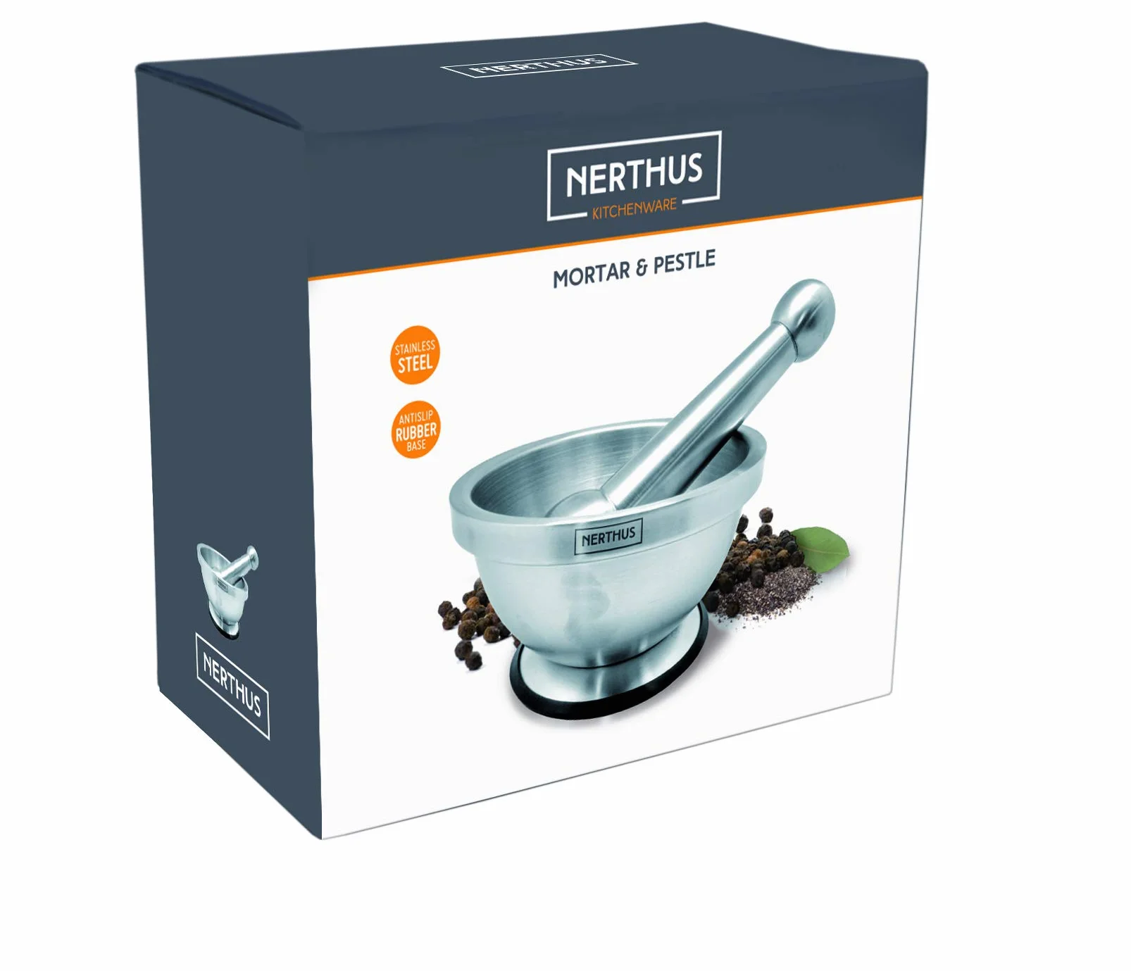Nerthus FIH 020 mortaio acciaio inox con pestello base antiscivolo per spezie salse cucina