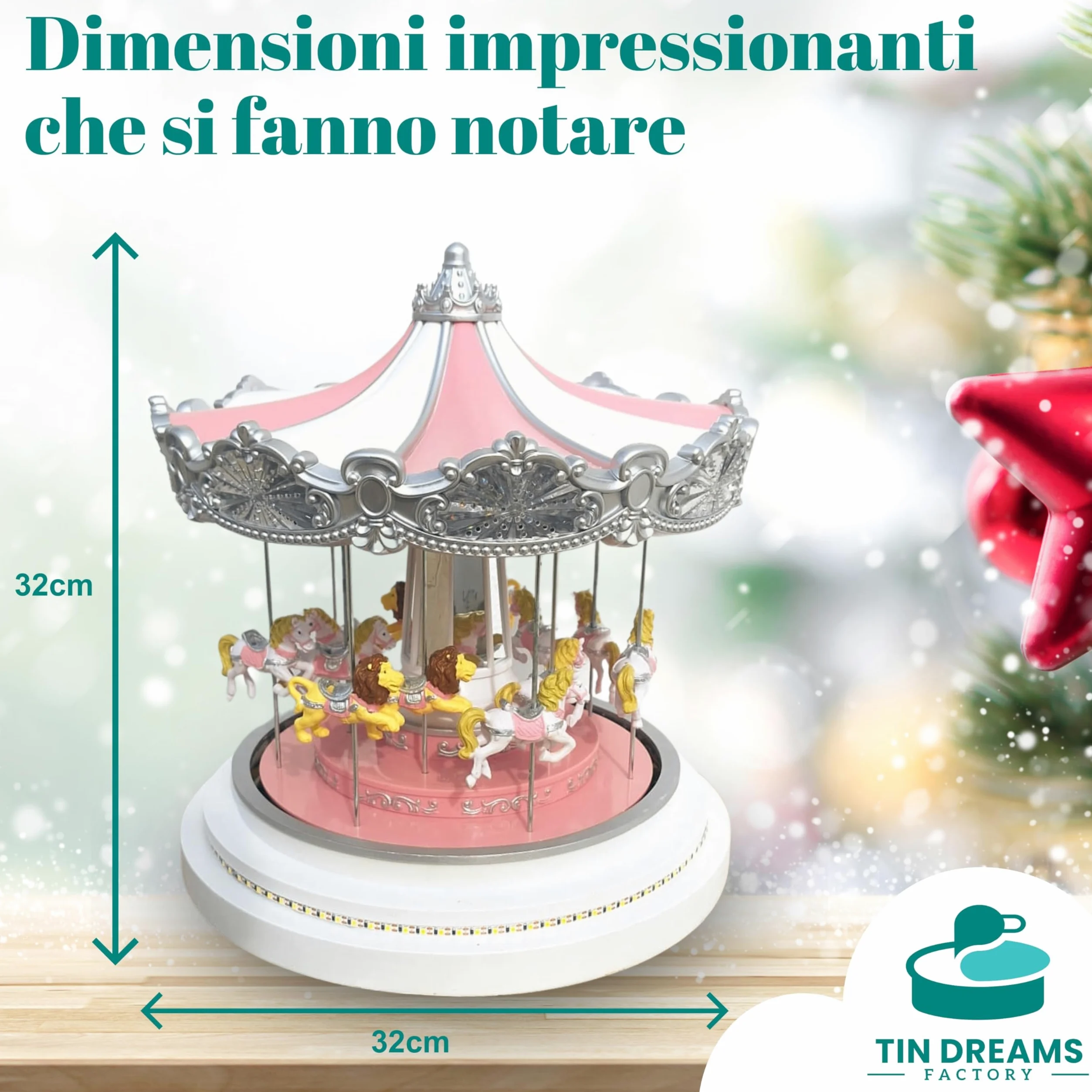 Tin Dreams| Giostra Natalizia Grande con Movimento, Musica e Luci LED| Giostrina Musicale| Villaggio di Natale, Casette, Borgo Miniatura, Scena Animata Illuminata| Addobbo Decorazioni Natalizie