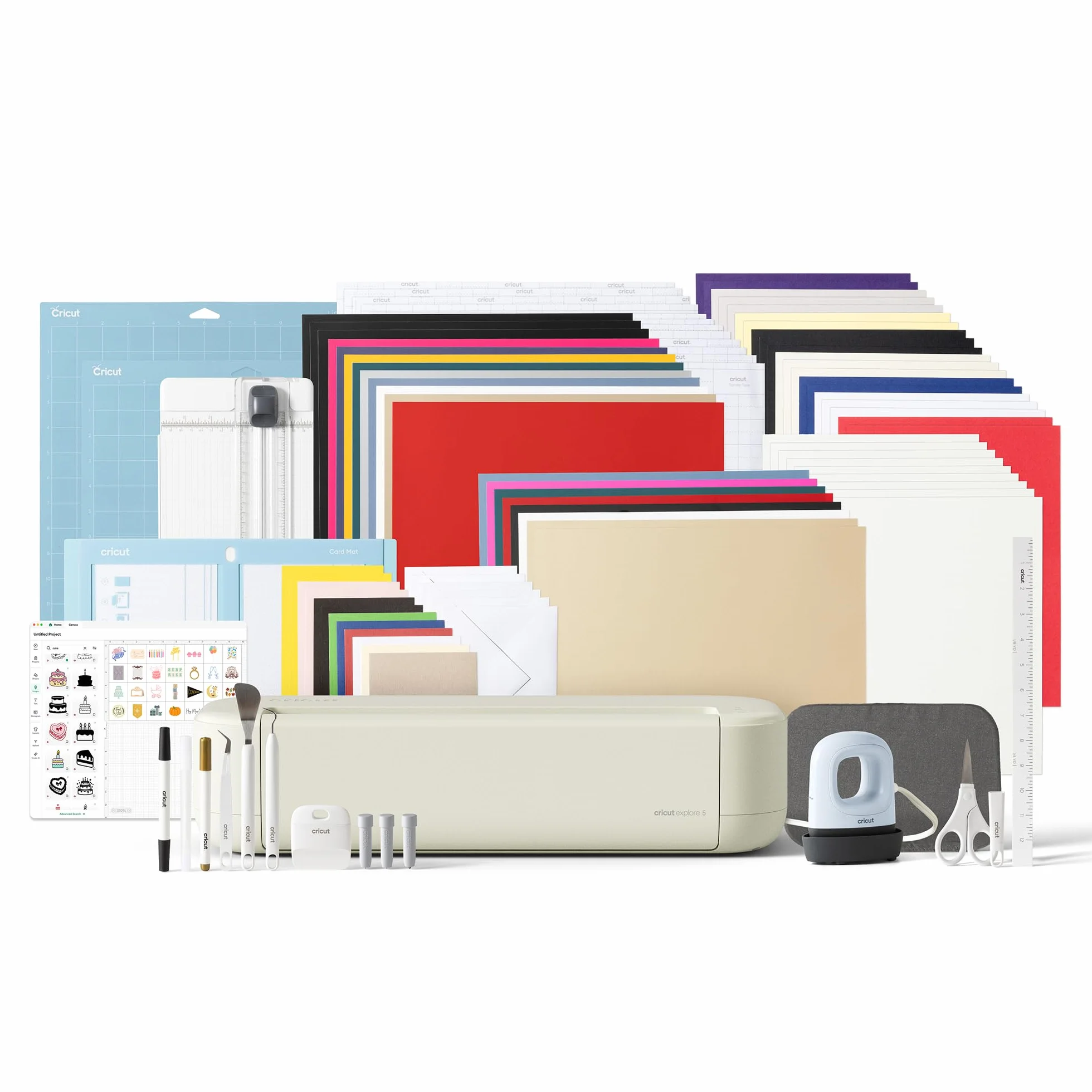 Cricut Explore 5 Ultimate Bundle, Macchina da taglio intelligente con pressa a caldo per progetti DIY