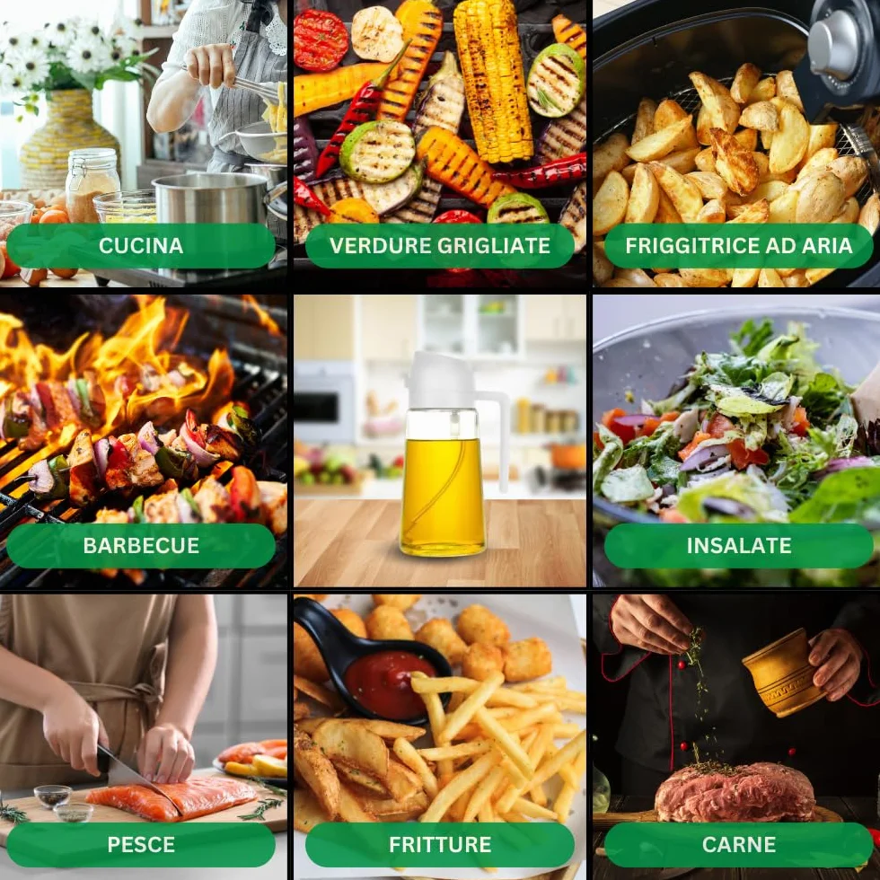 Spruzzino Dosatore Olio in Vetro 2 in 1 470ml Nero | Spruzzatore Olio per Cucina e Barbecue