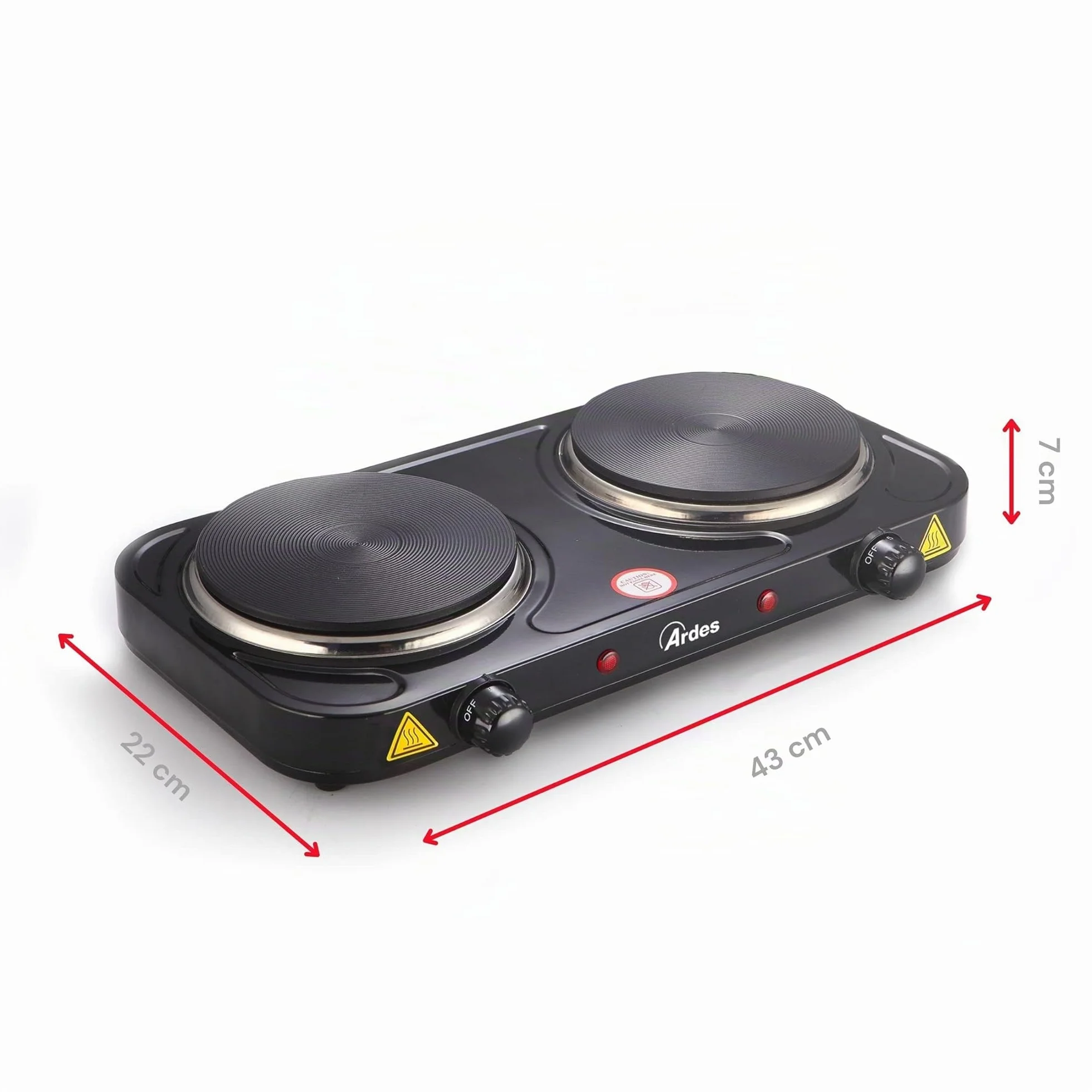 Ardes TIKAPPA F20 Fornello Elettrico 2000 W 2 Piastre Ghisa 15,5 cm Termostati Indipendenti Nero