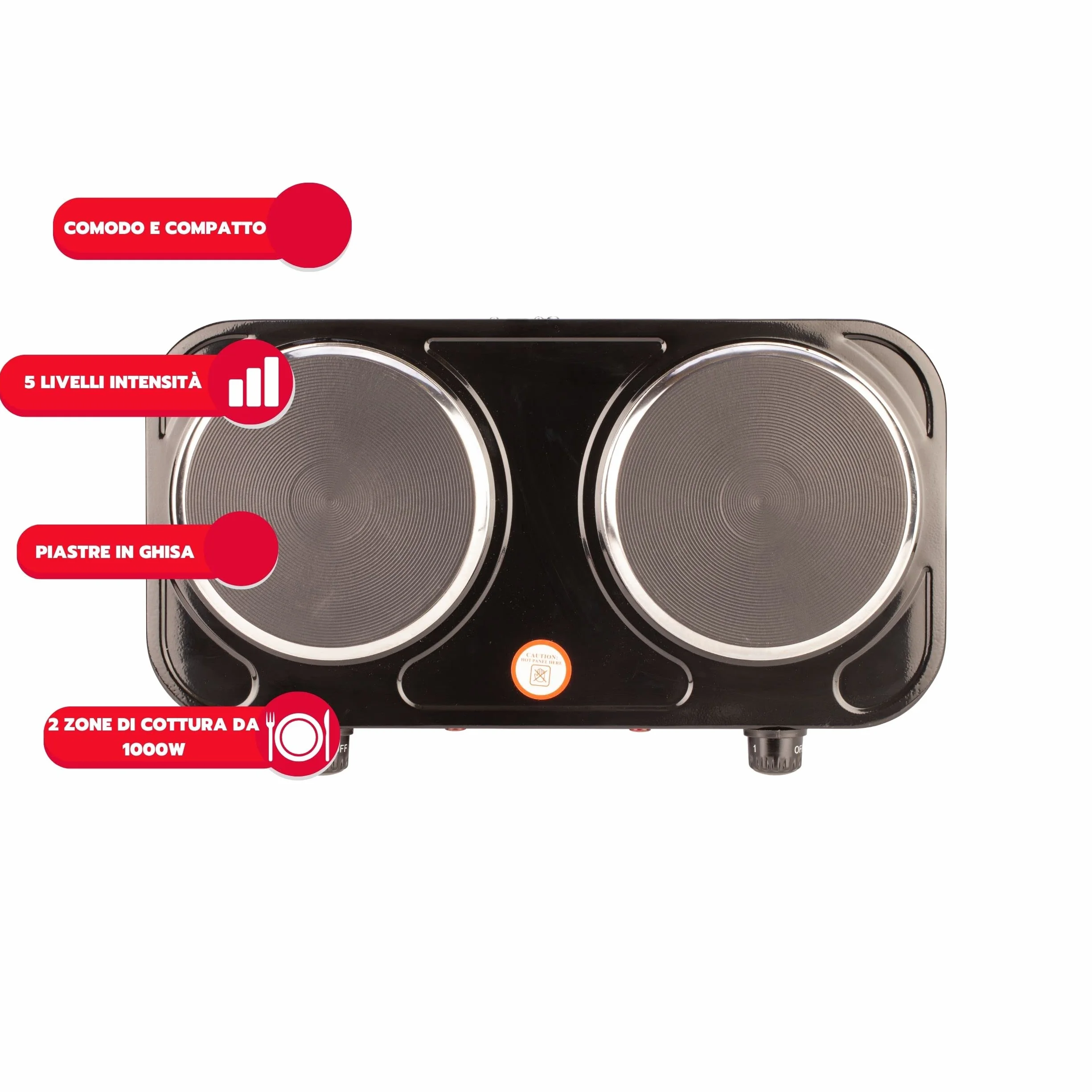 Ardes TIKAPPA F20 Fornello Elettrico 2000 W 2 Piastre Ghisa 15,5 cm Termostati Indipendenti Nero