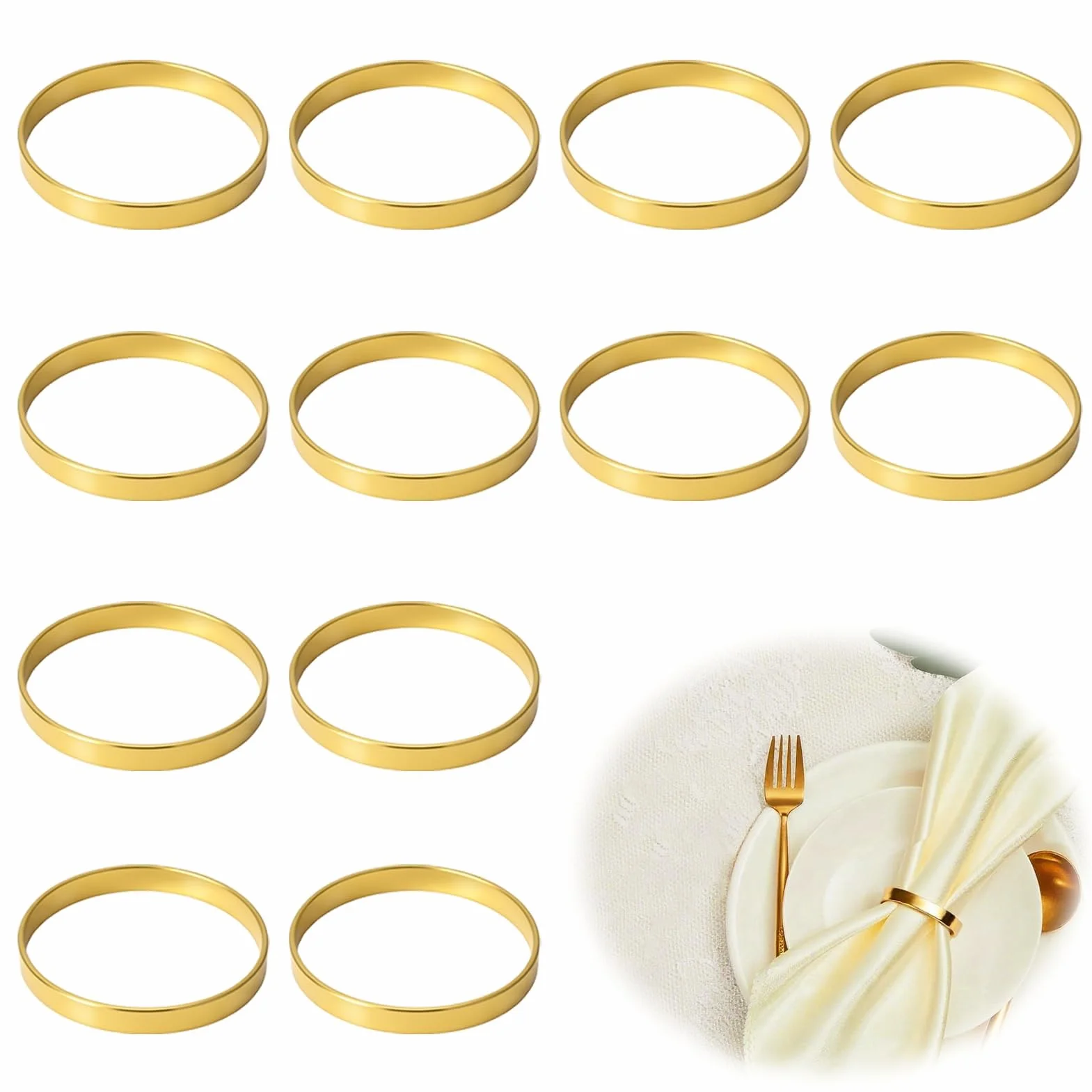 12 pezzi portatovaglioli in oro in metallo, eleganti portatovaglioli rotondi per matrimoni, Natale, decorazioni da tavolo in acciaio inox, per cene, anniversari, feste, cene
