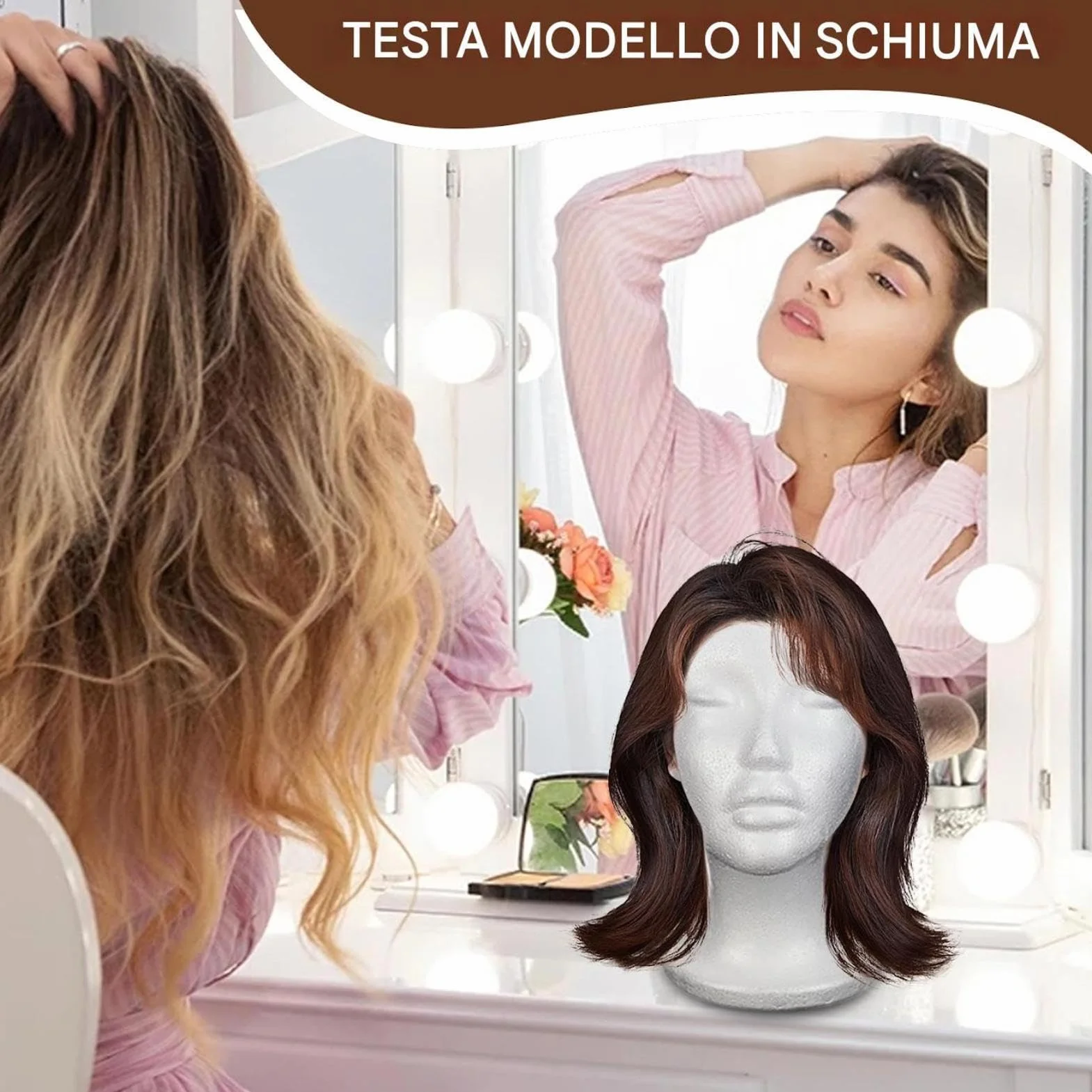 Supporto per Parrucca Testa di Manichino in Schiuma Porta Parrucca Modello per Display