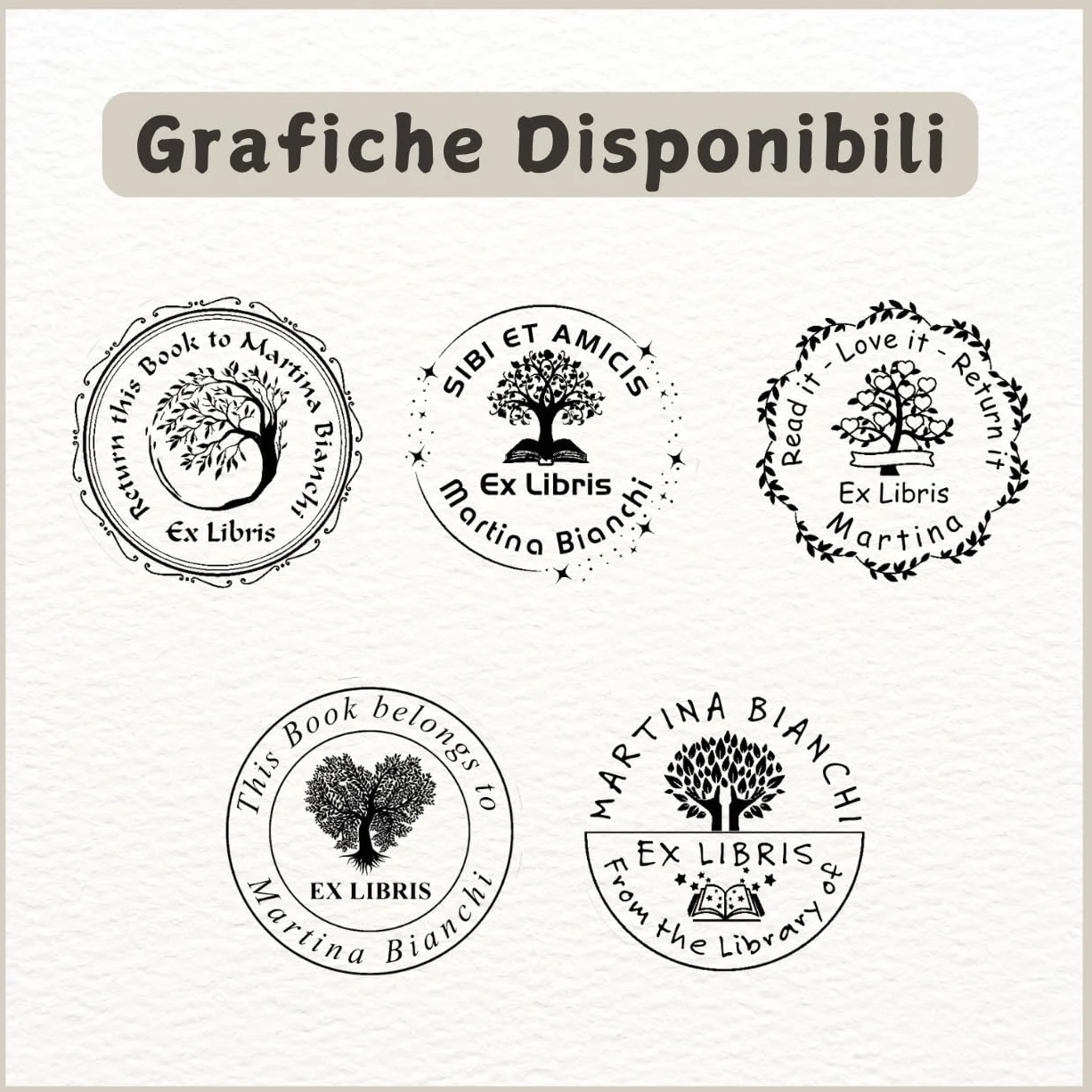 Timbro Ex Libris Personalizzato in Legno Rotondo | ALBERO DELLA VITA | con 10 Template Grafici Pronti da Personalizzare - Idea Regalo Per Lettori Di Libri e Appassionati di Lettura
