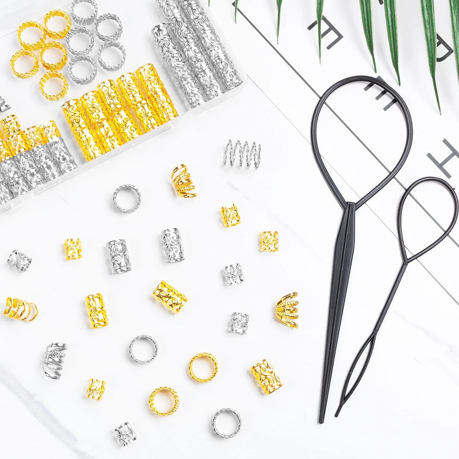 MELLIEX 70 Pezzi Anelli Dreadlock Capelli Treccia Accessori Capelli Metallo Polsini Argento Oro