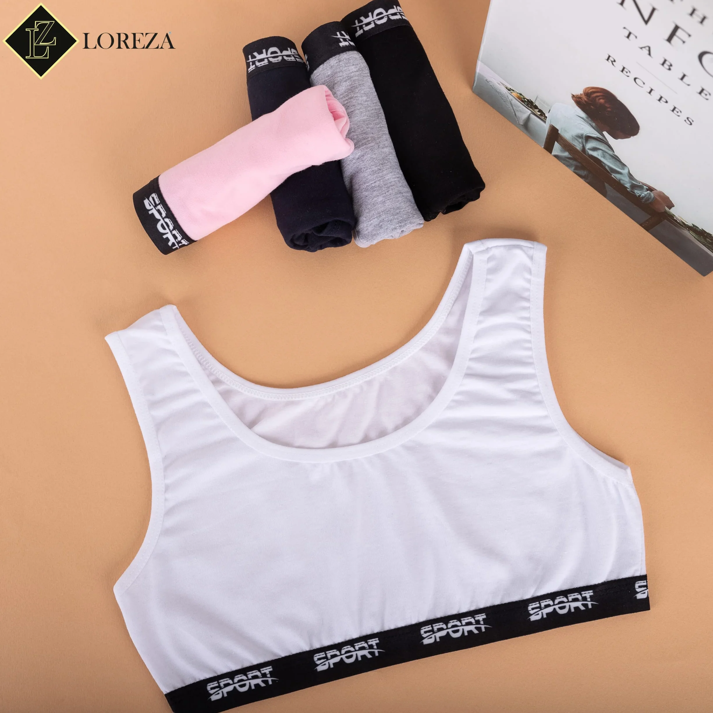 LOREZA Reggiseno Bambina Allenamento Sportivo Cotone 8-15 Anni