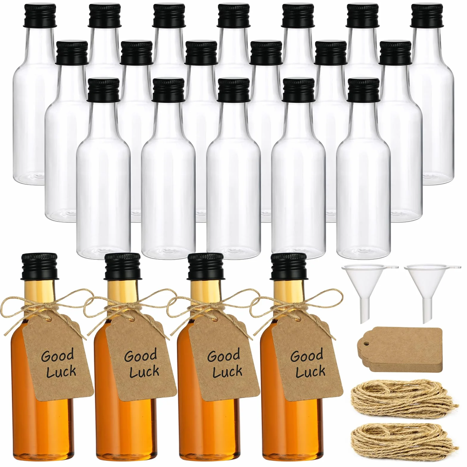HOTUT Mini Bottiglie Per Liquore 18PZ 50 ml Plastica Riutilizzabili Vuote con Tappi a Vite
