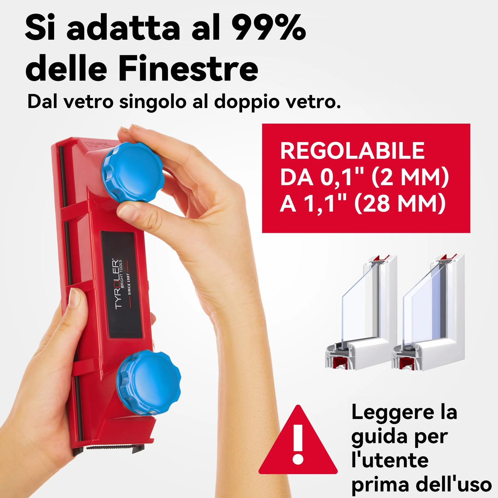 Tyroler Il Glider D-3 AFC Lavavetri Magnetico per Doppio Vetro 2-28mm Pulisci Vetri